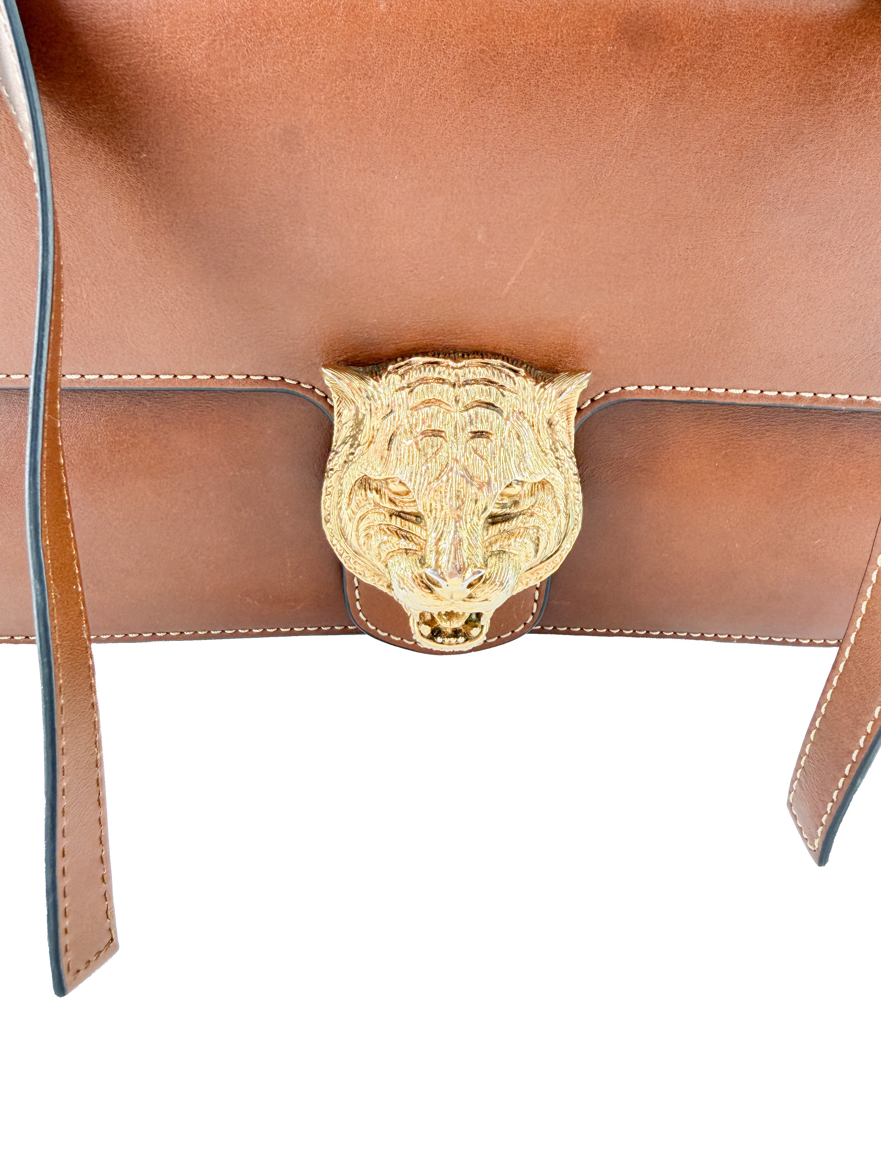 Gucci Animalier Leather Shoulder Bag Brown 412007 525040