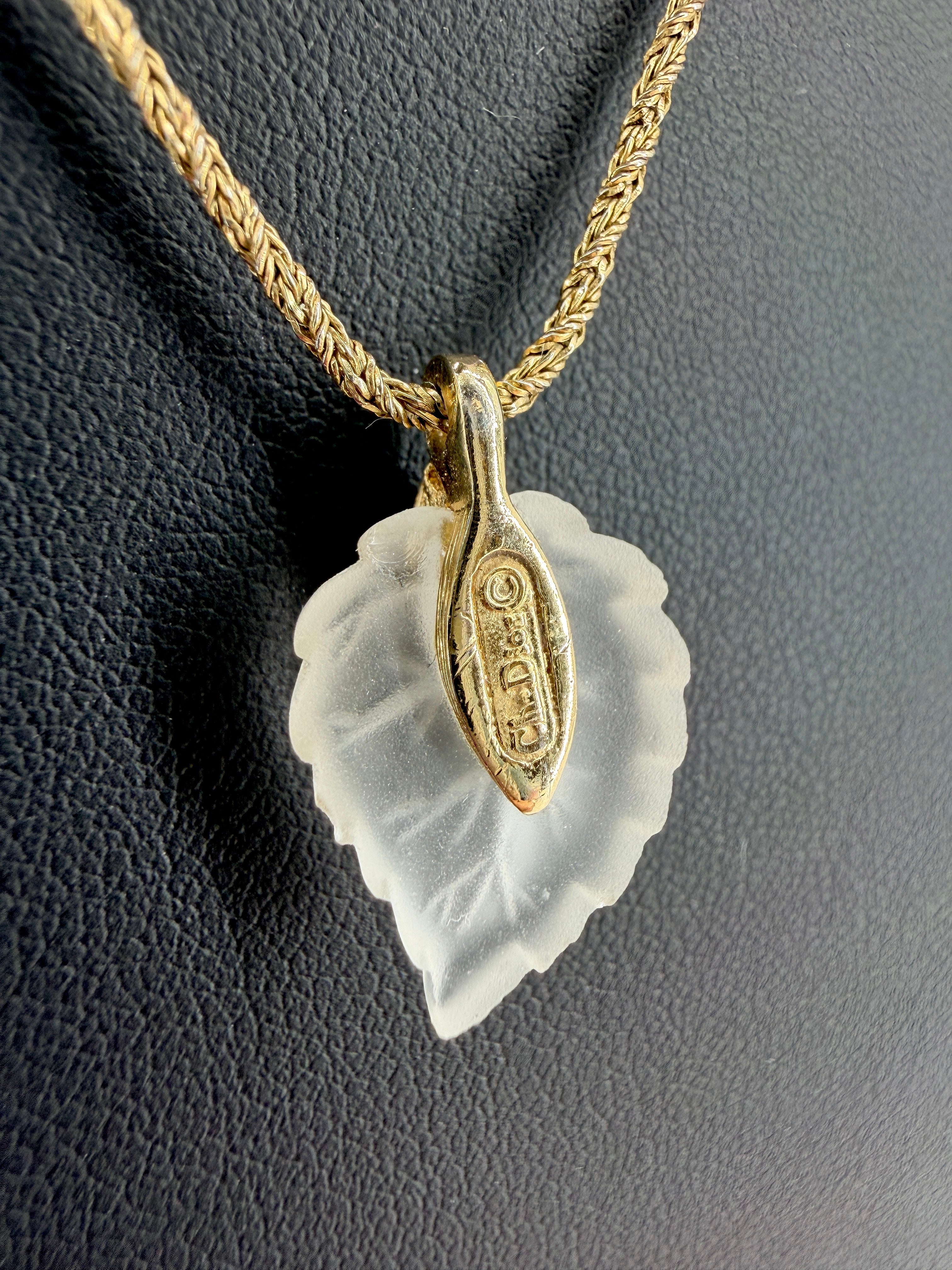 Christian Dior vintage gold tone leaf necklace