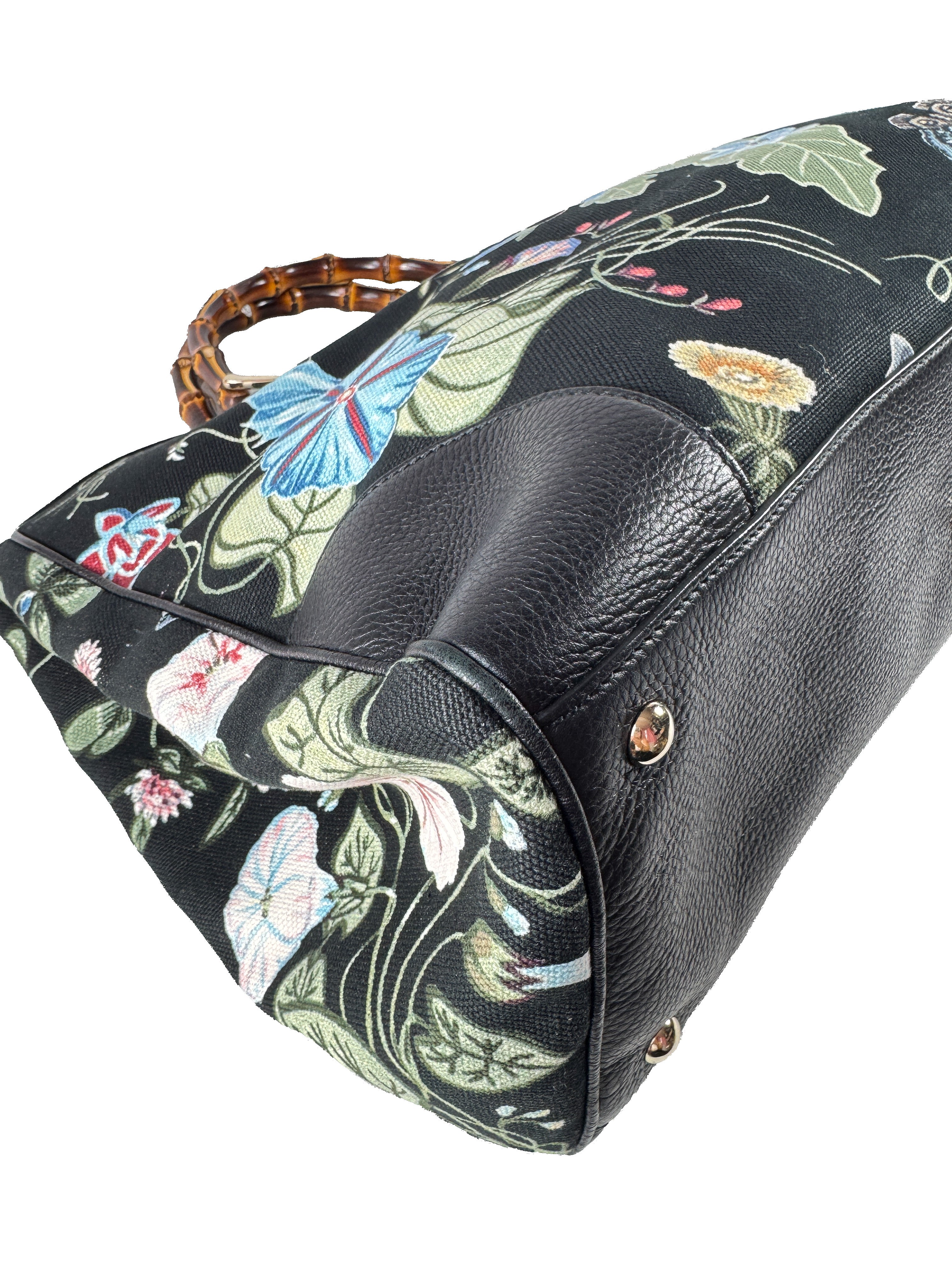 Gucci black floral knight bamboo handle shopper large 323658486628