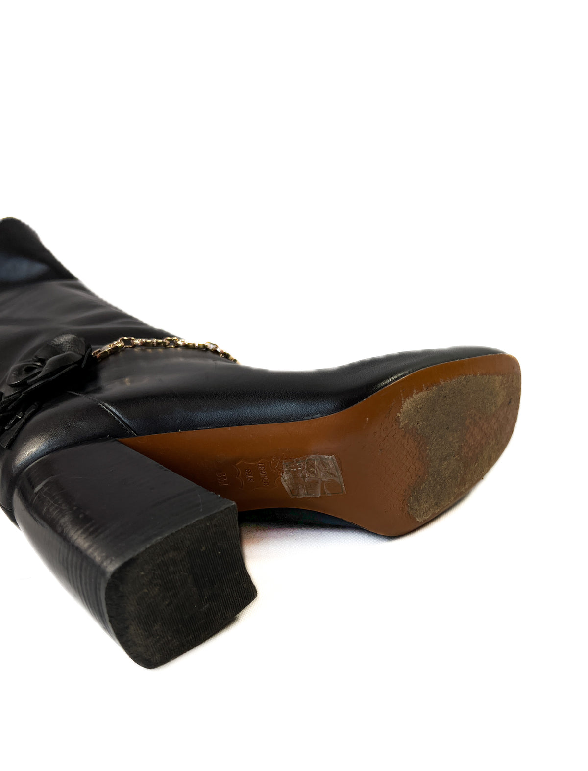 Tory Burch black leather heeled blossom boots size 8