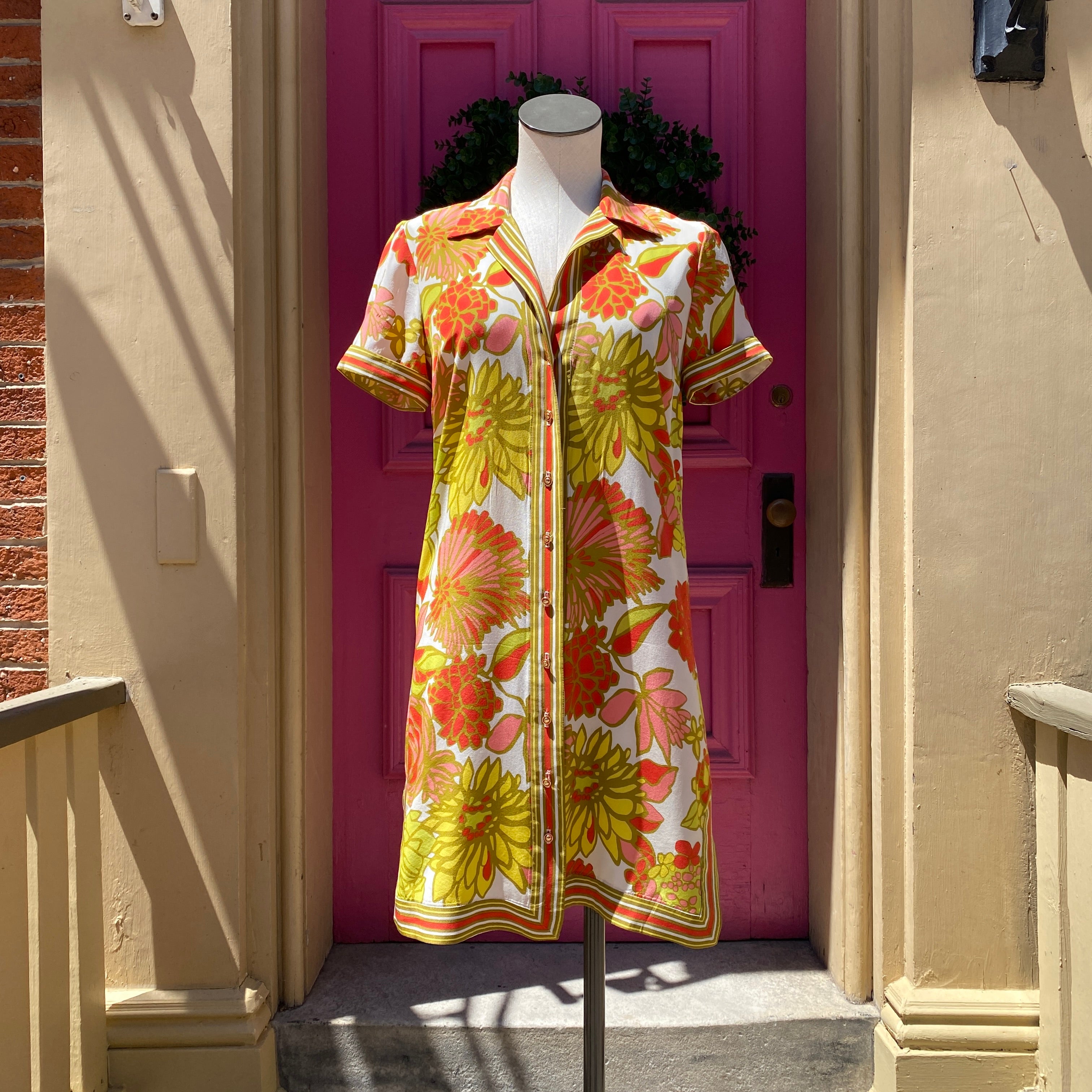 Trina Turk multicolor silk short sleeve button up dress size 2 AS IS