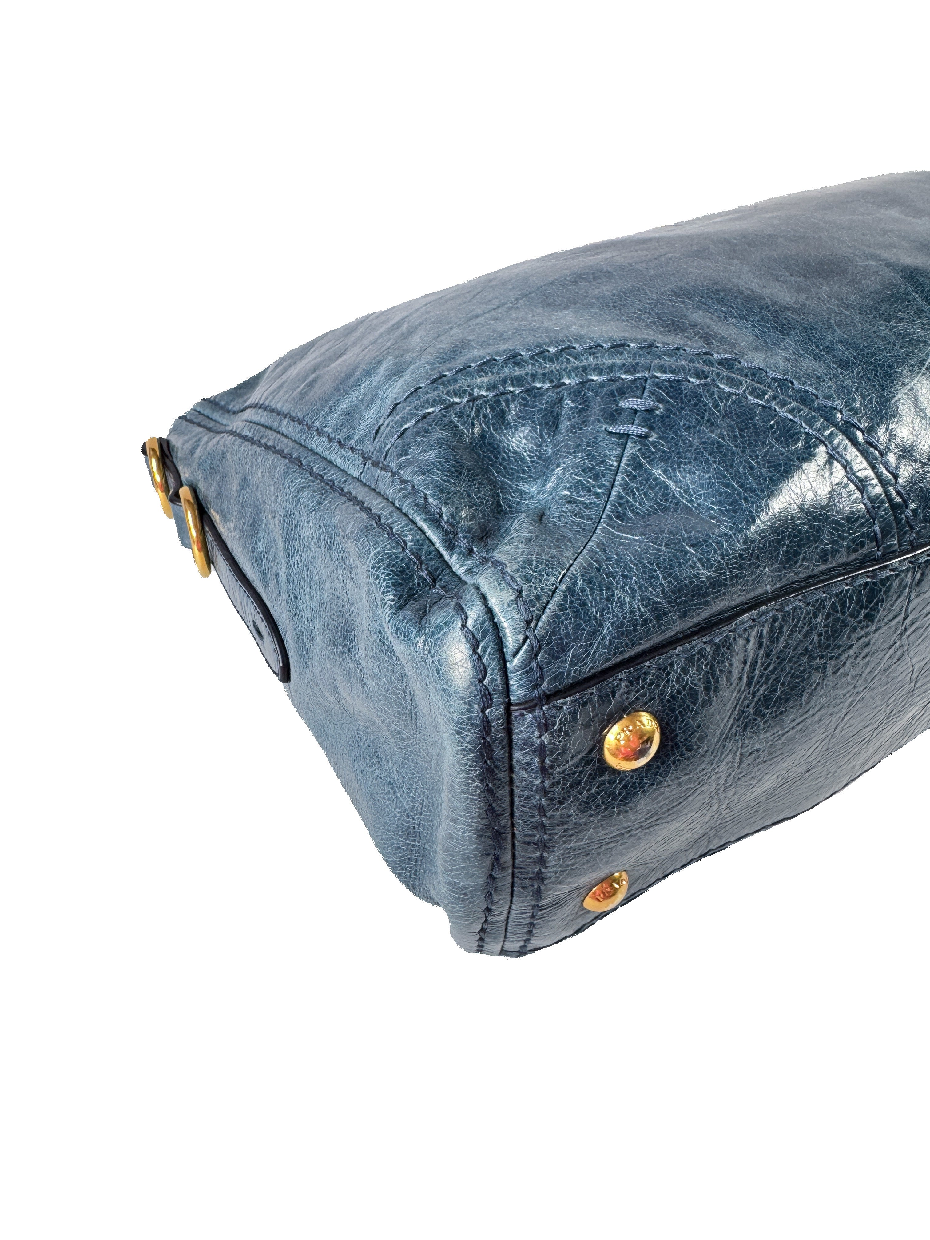 Prada blue Vitello Shine shopping tote 164