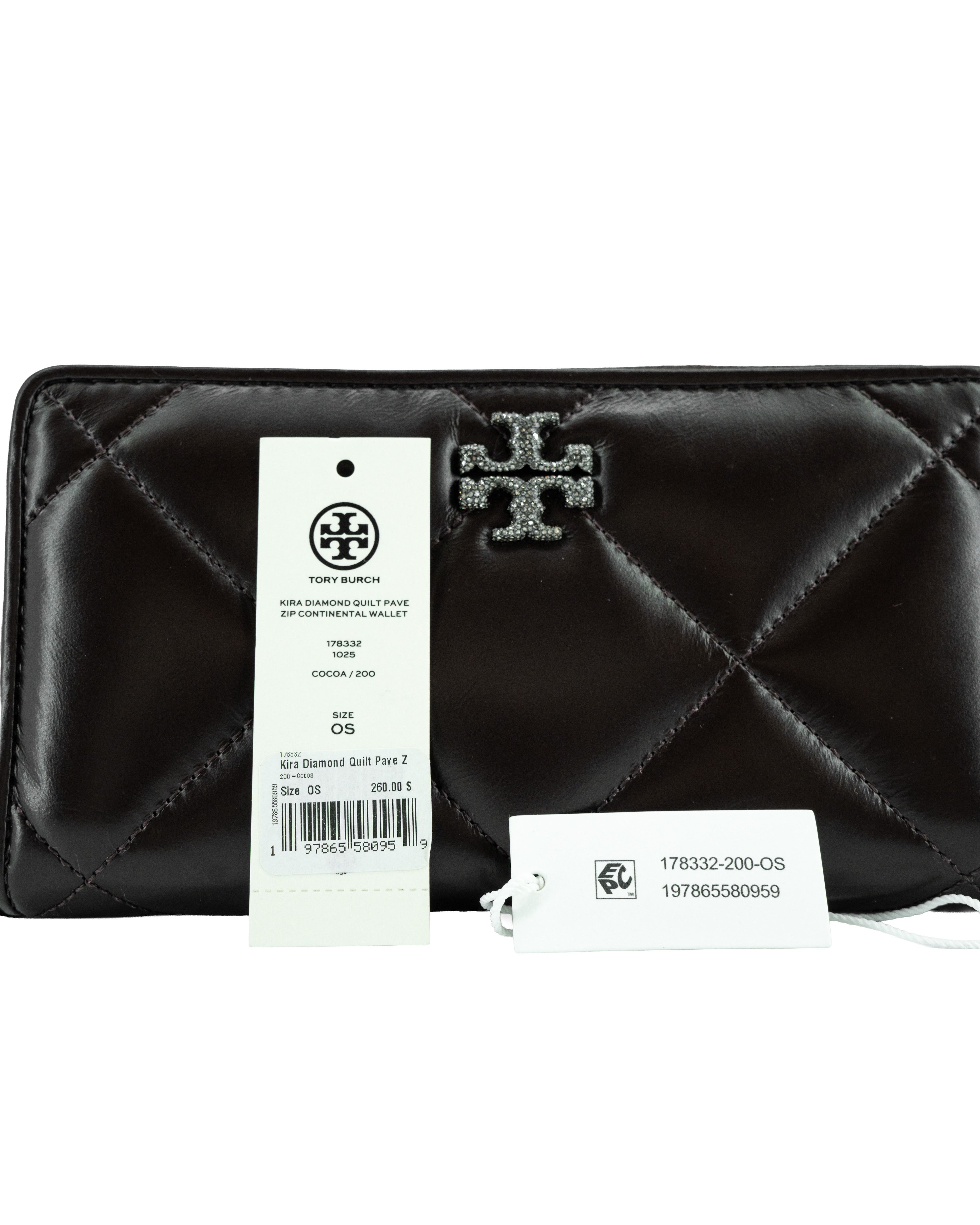 Tory Burch brown leather quilted Kira diamond ZA wallet