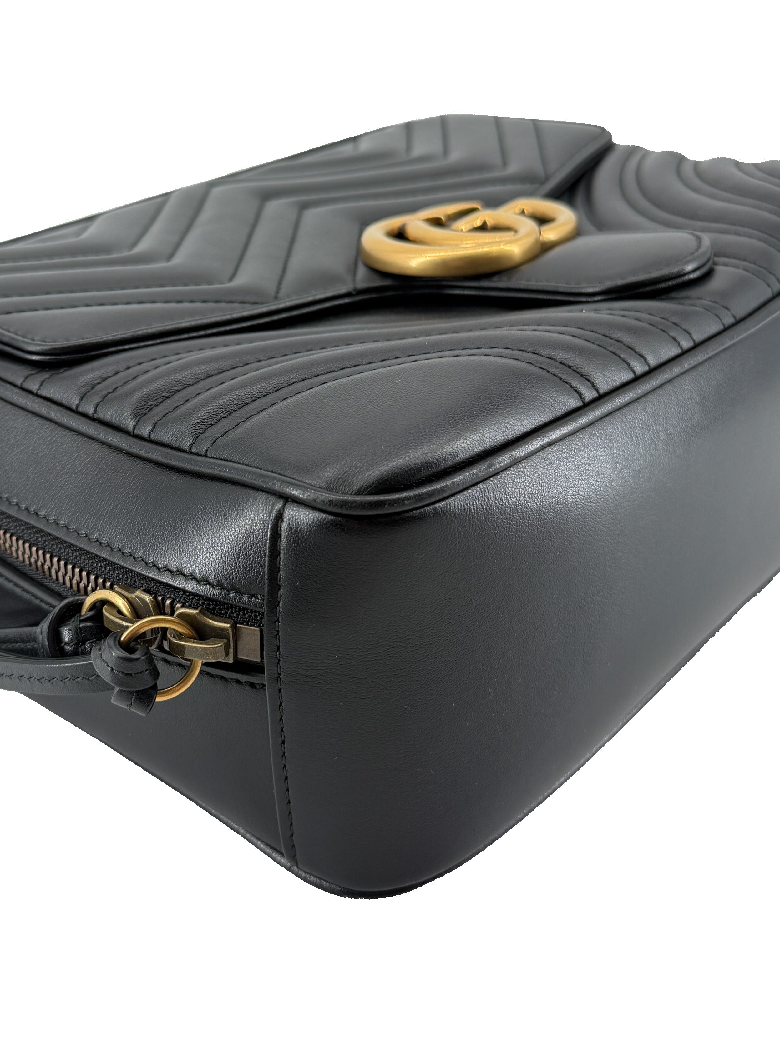 Gucci black calfskin Sylvie web small GG Marmont bag 498188 562600