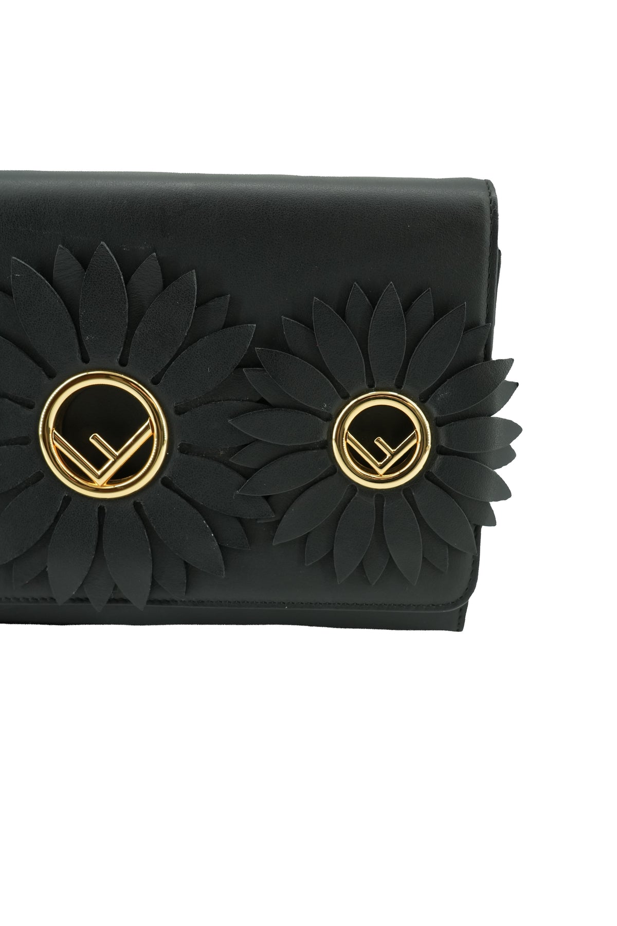 Fendi black leather floral chain wallet 8BS004 A0KZ 179-8210