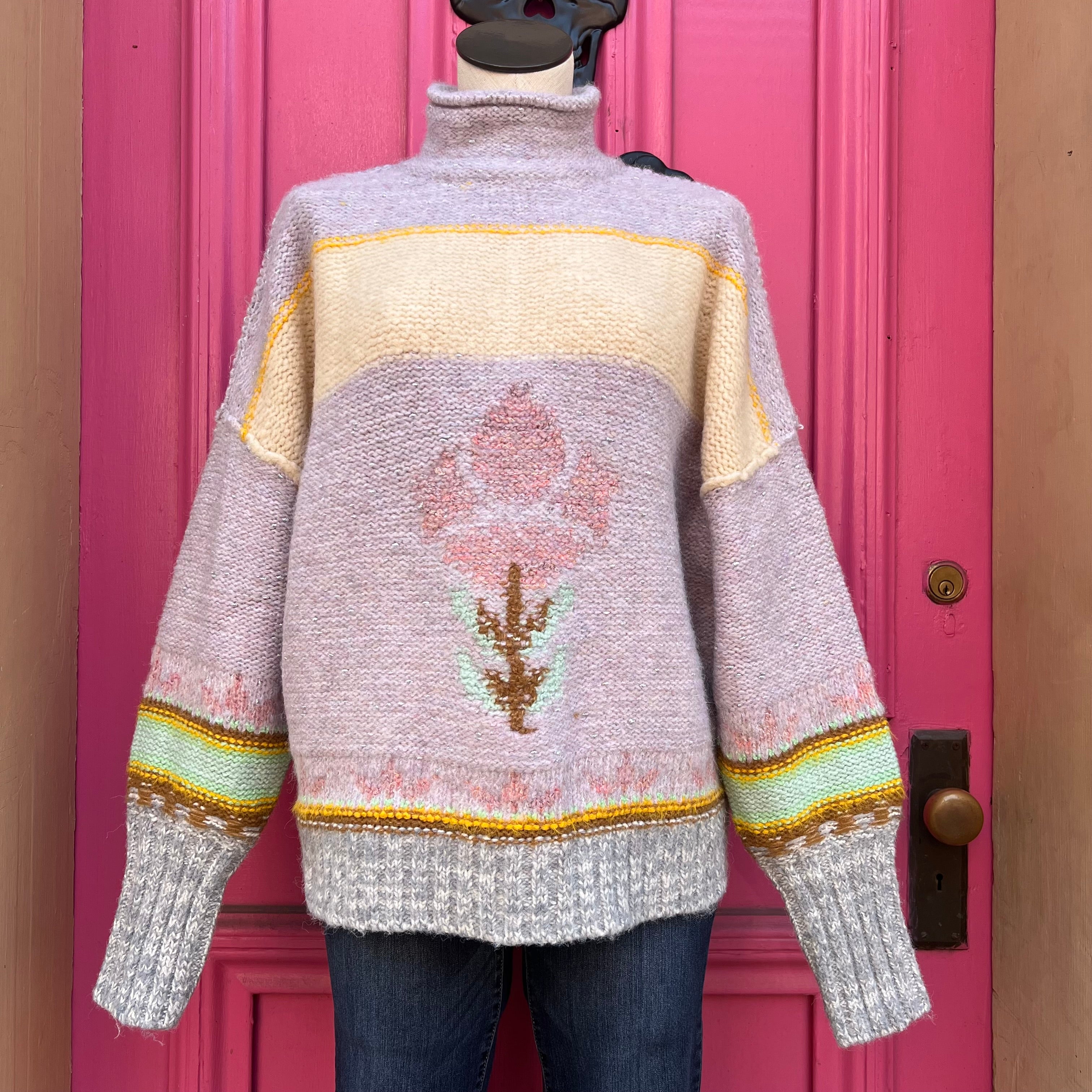 Pilcro and the Letterpress purple yellow knit sweater size XS