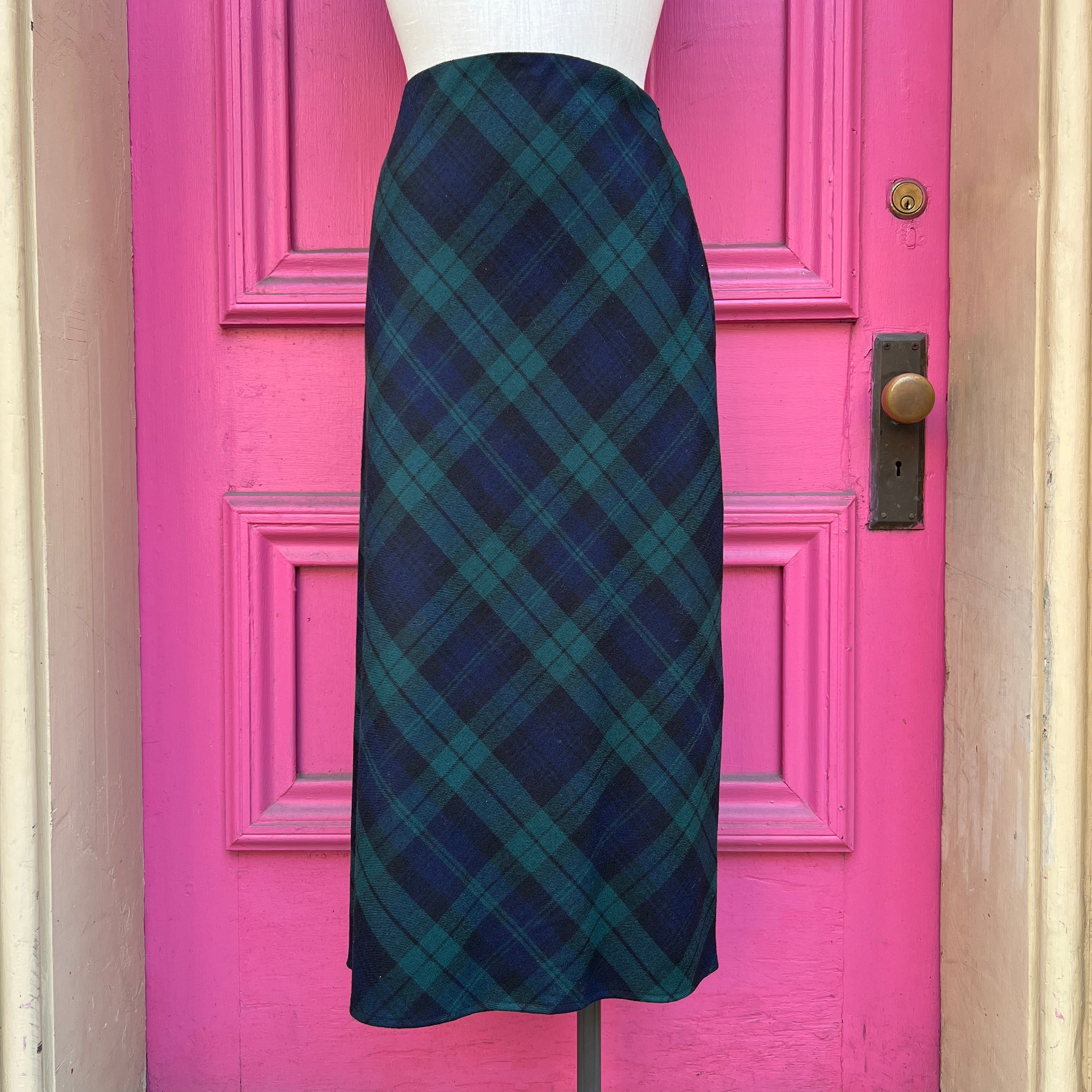 Ann Mashburn blue green tartan skirt size L NWT