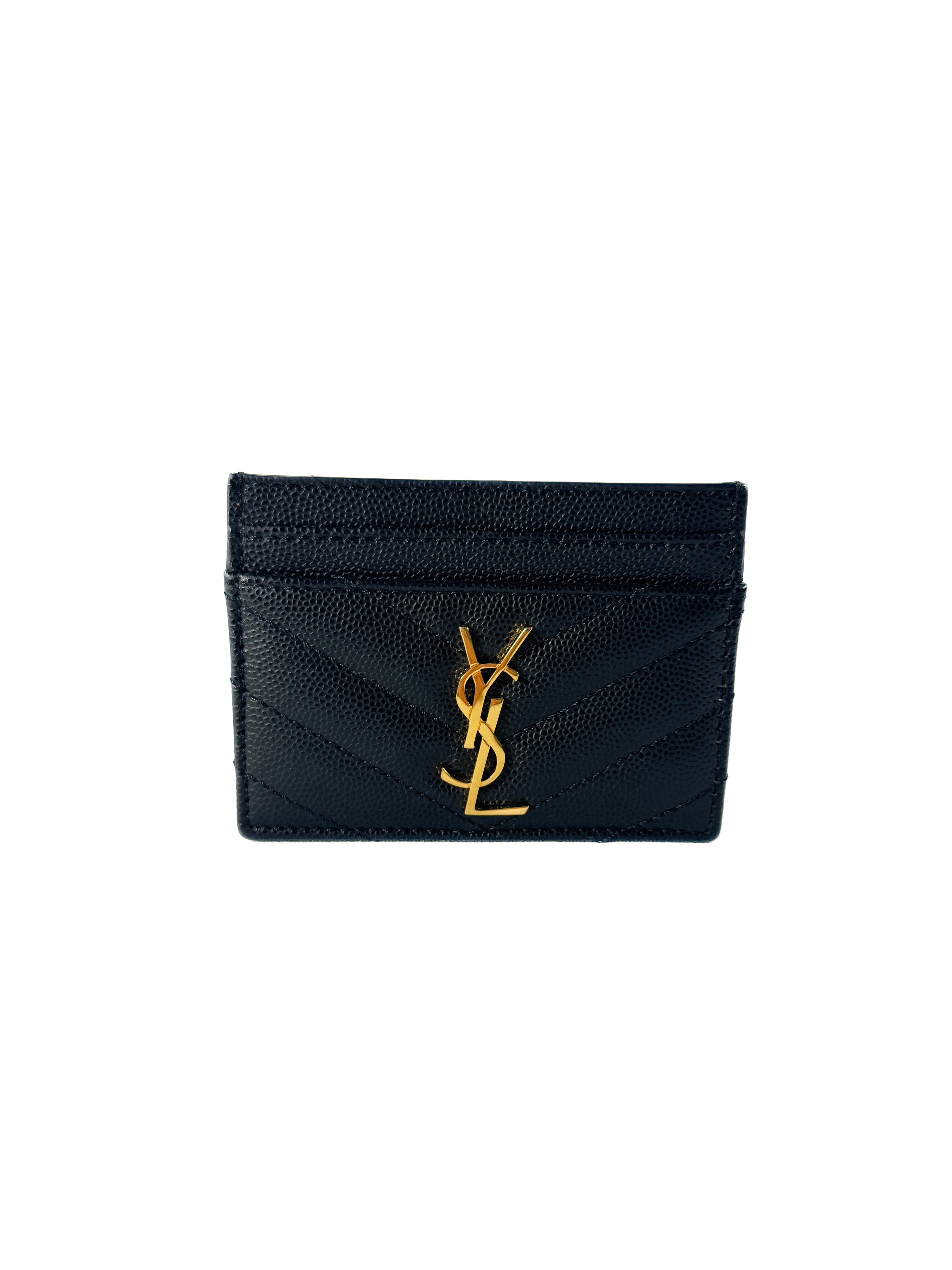 Saint Laurent black Cassandre grain de poudre leather card case 2ME423291-0323