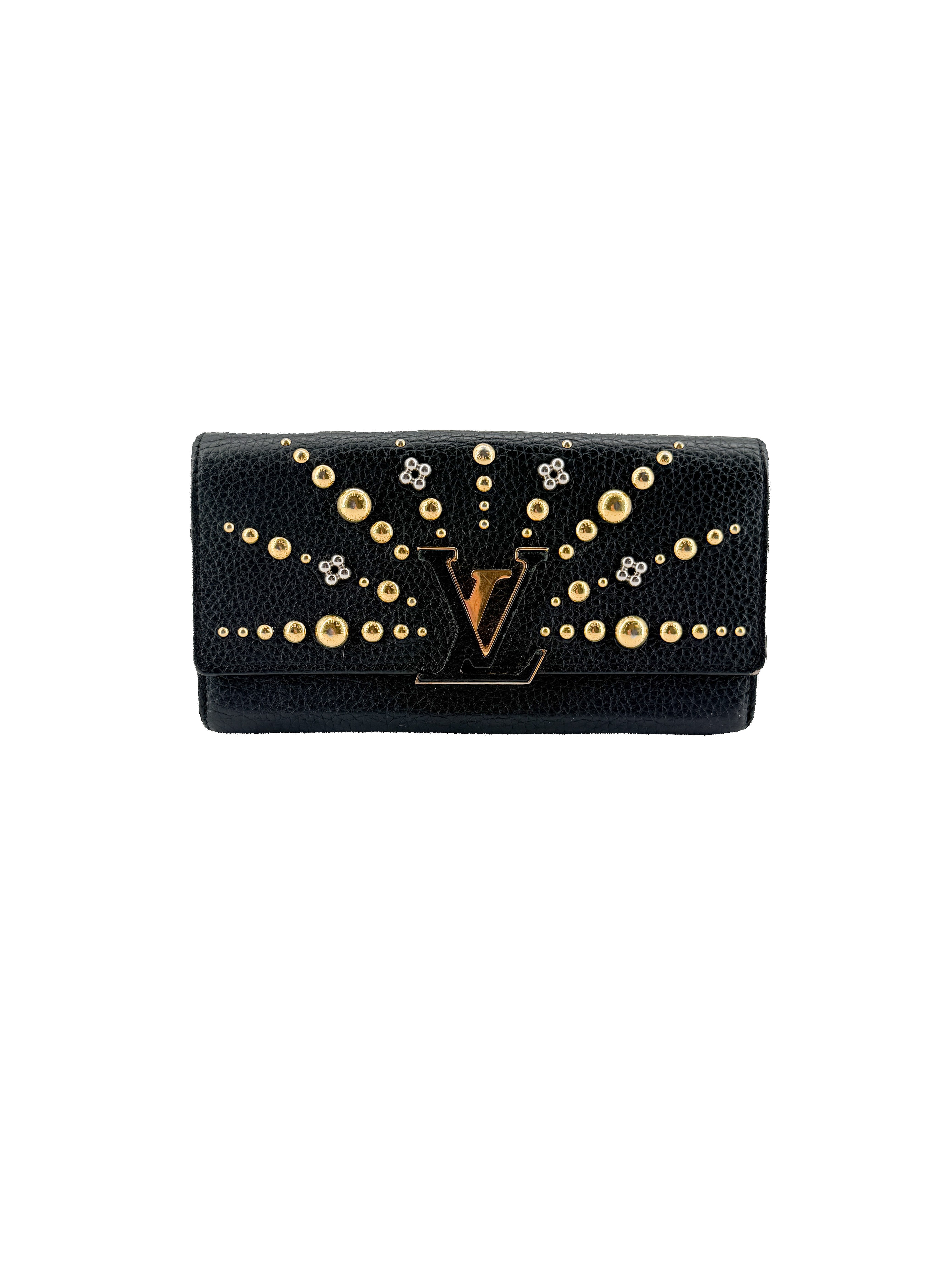 Louis Vuitton Taurillon Studded Sol Capucines Wallet Black MI4128