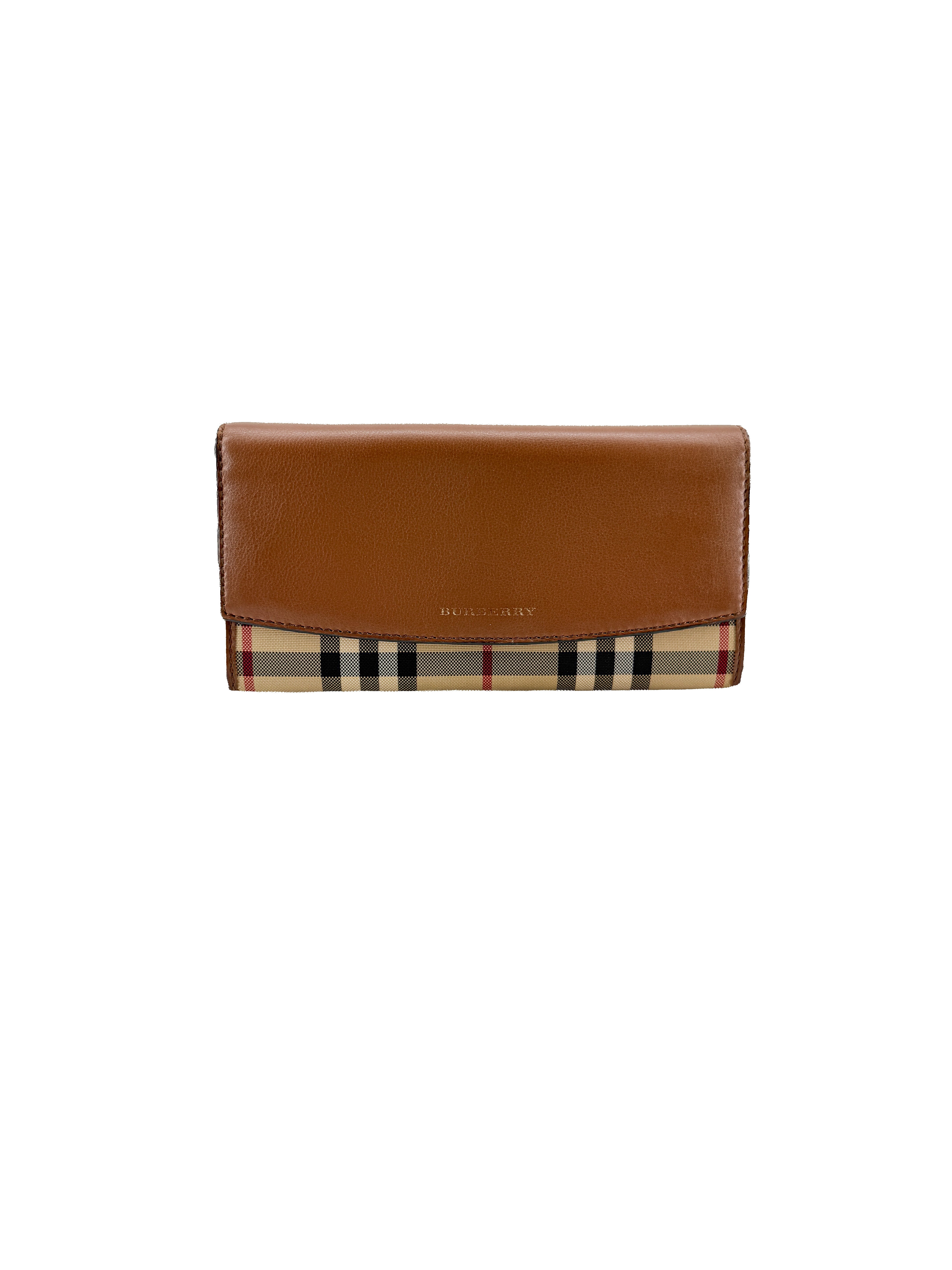 Burberry brown leather canvas check wallet