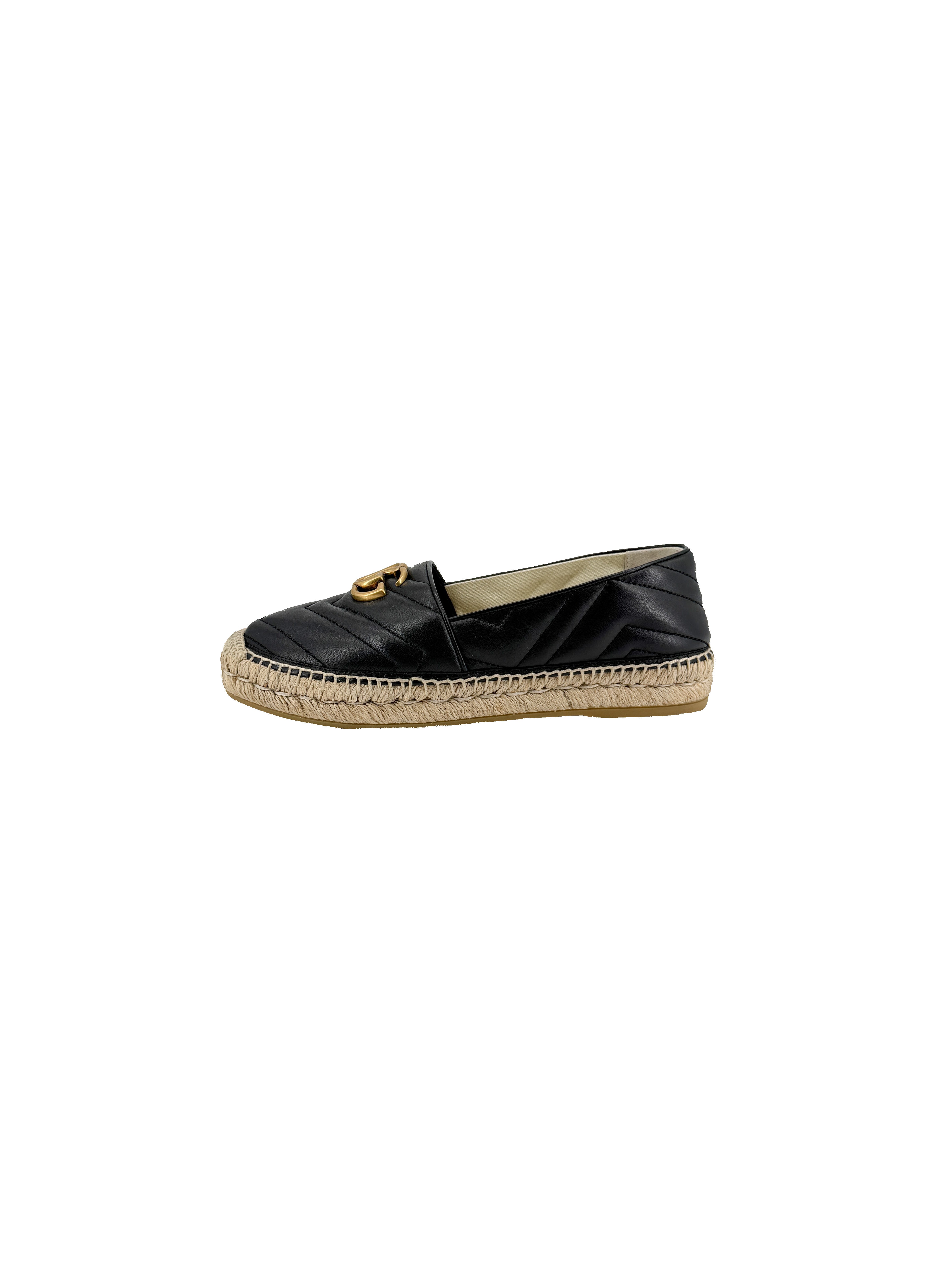 Gucci black leather GG Marmont espadrilles size 37 NEW BOX