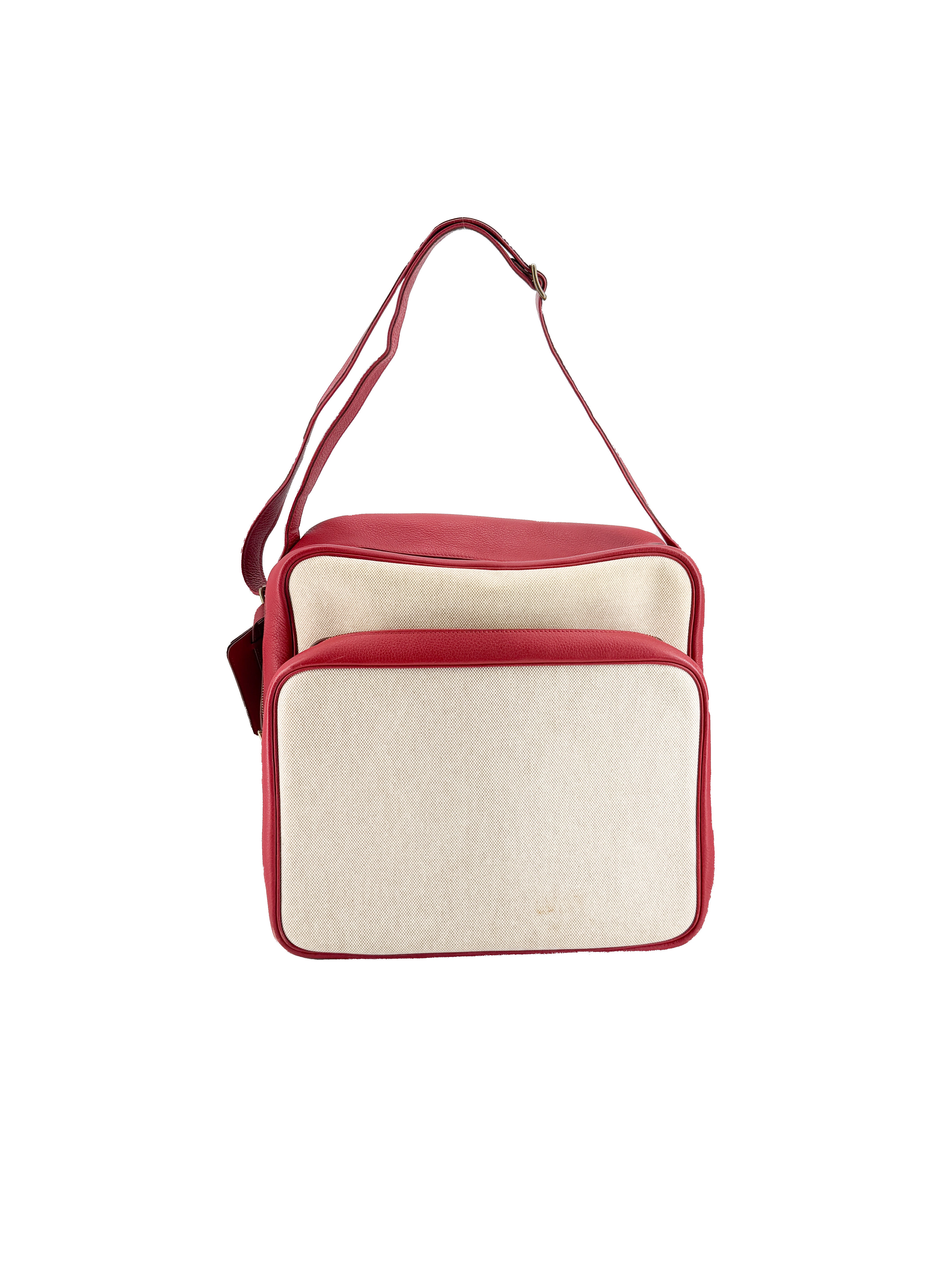 Hermès red leather beige Toile Victoria shoulder bag