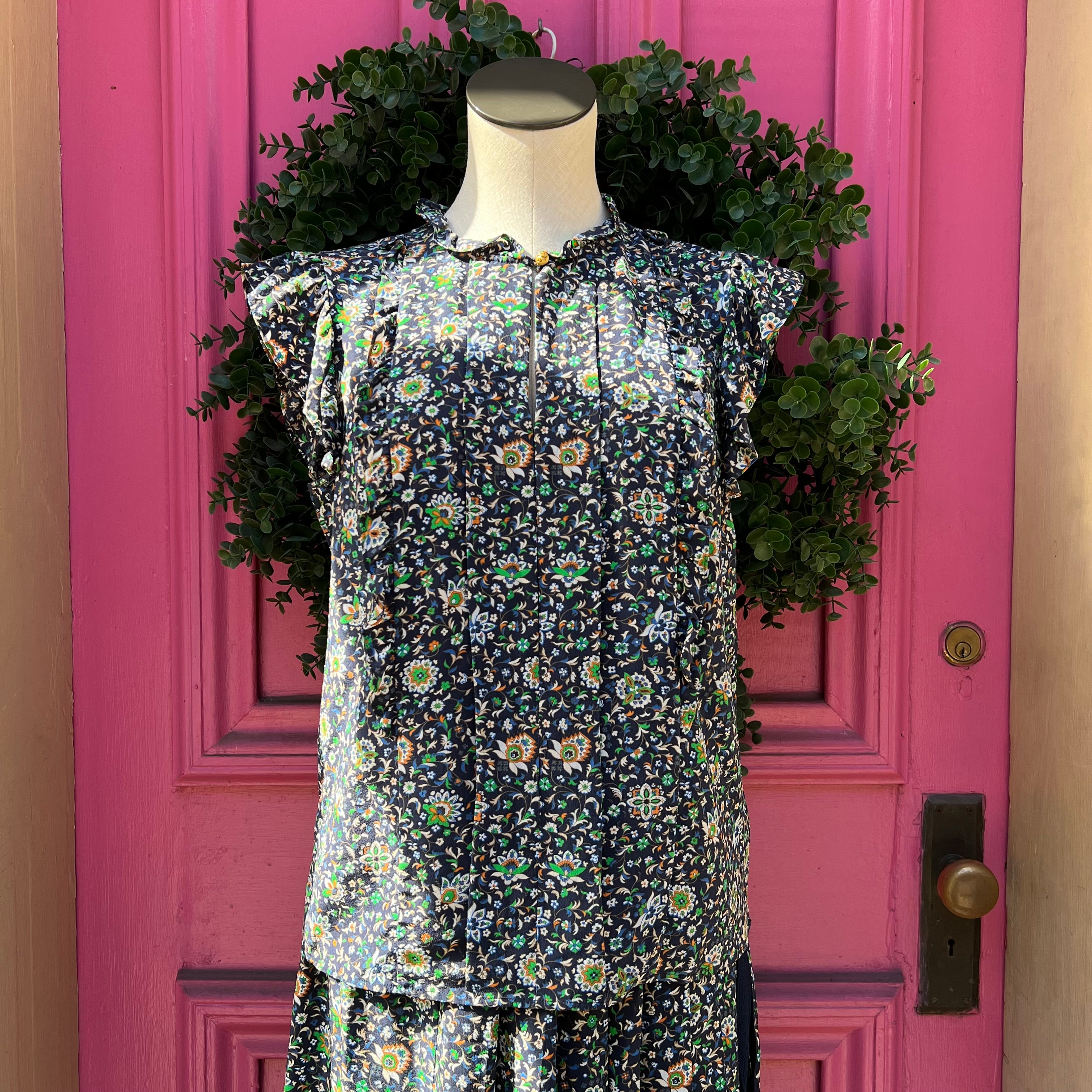 Tory Burch navy floral tank skirt set size 4