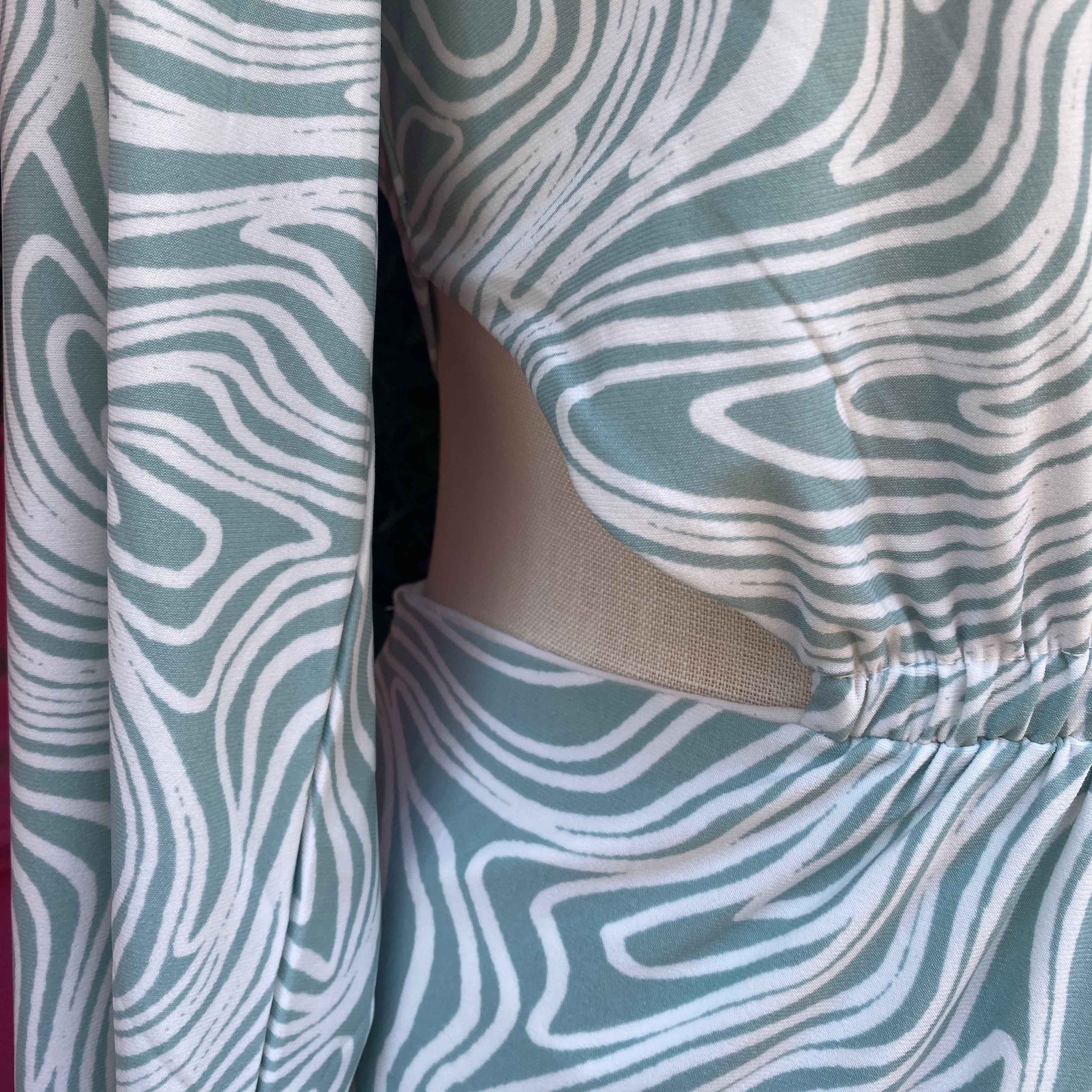 Open Edit teal white long sleeve cutout dress size L NWT