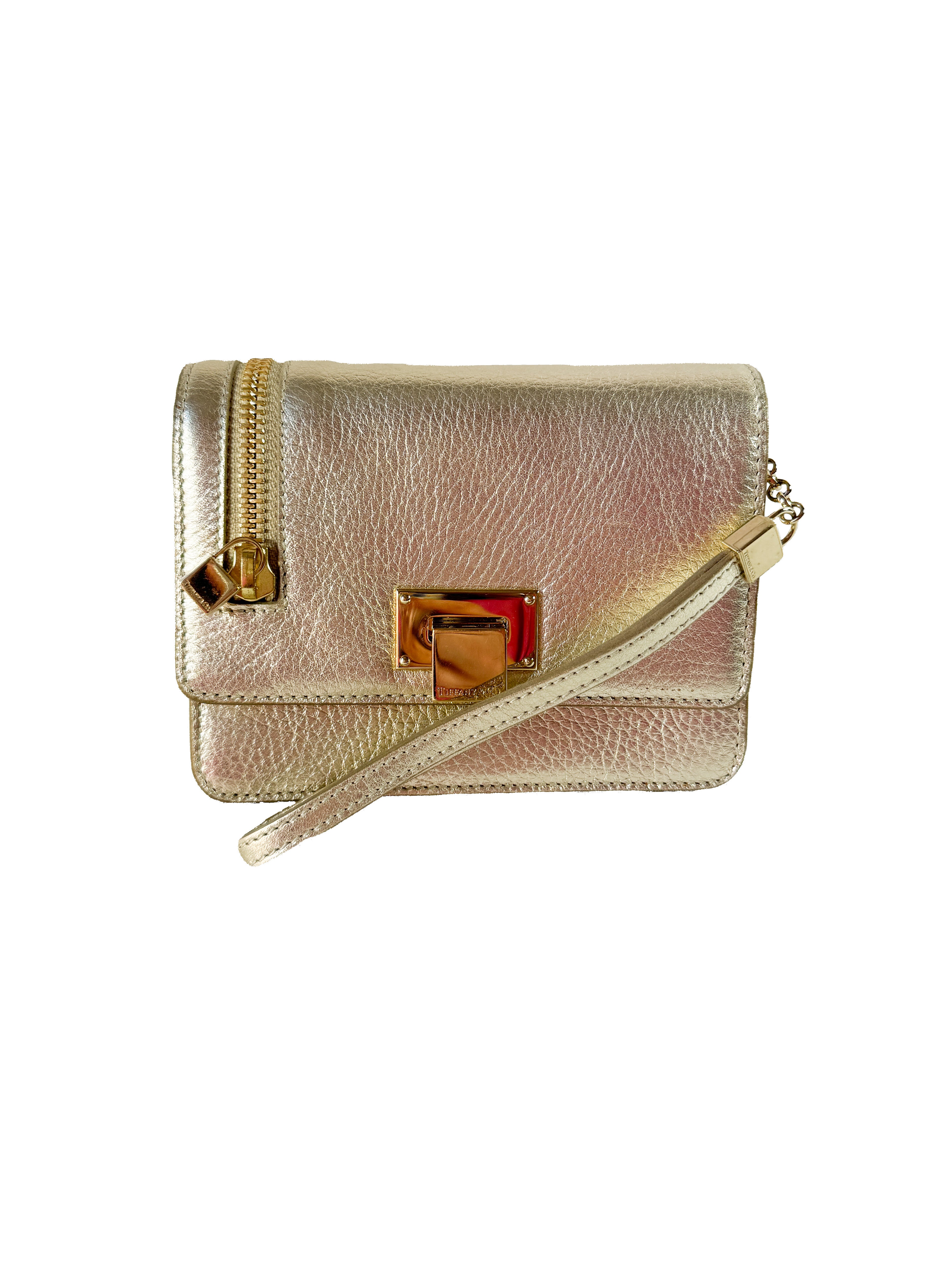 Tiffany & Co gold metallic leather wristlet