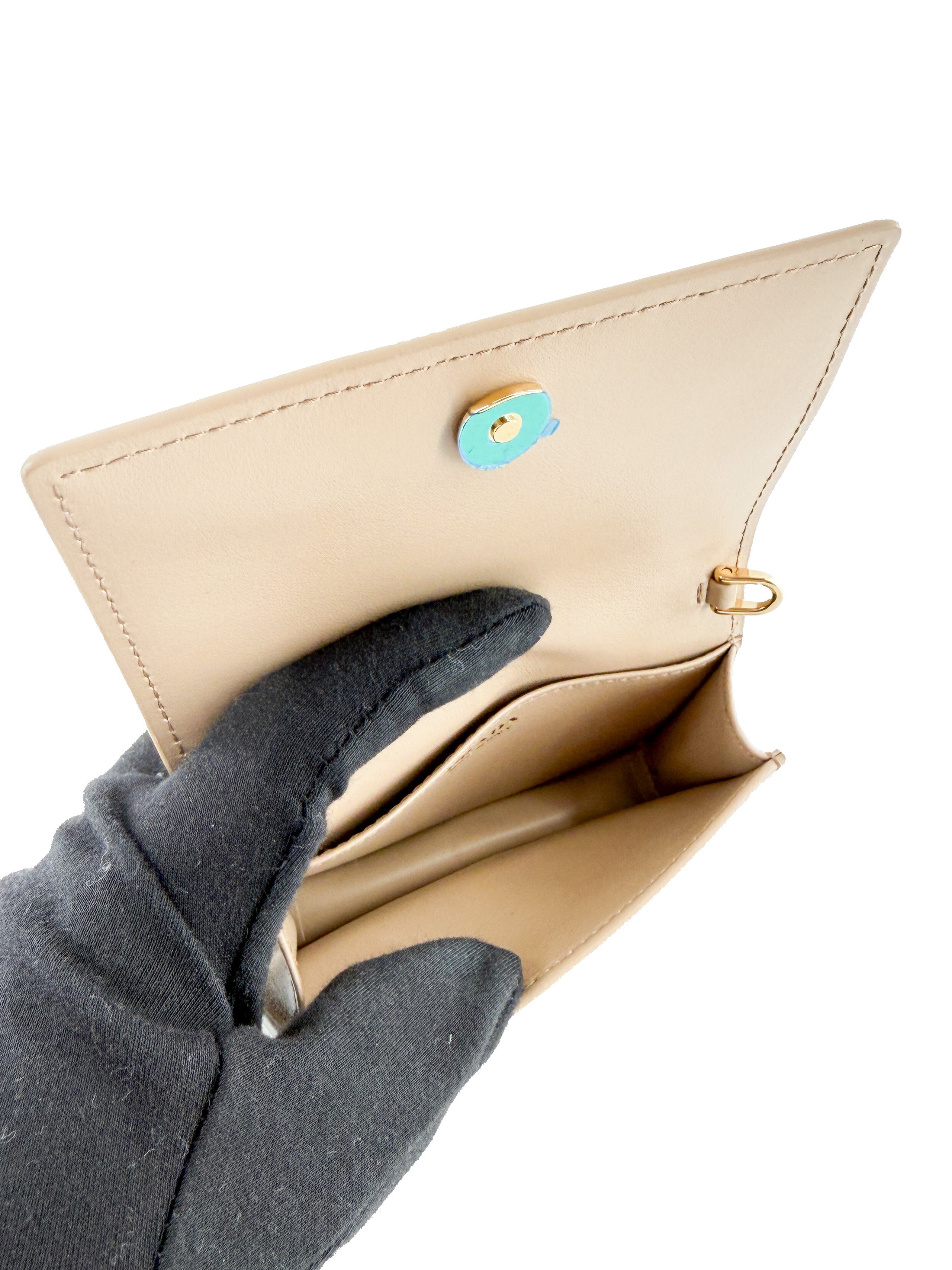 Prada beige symbol card holder with strap 62