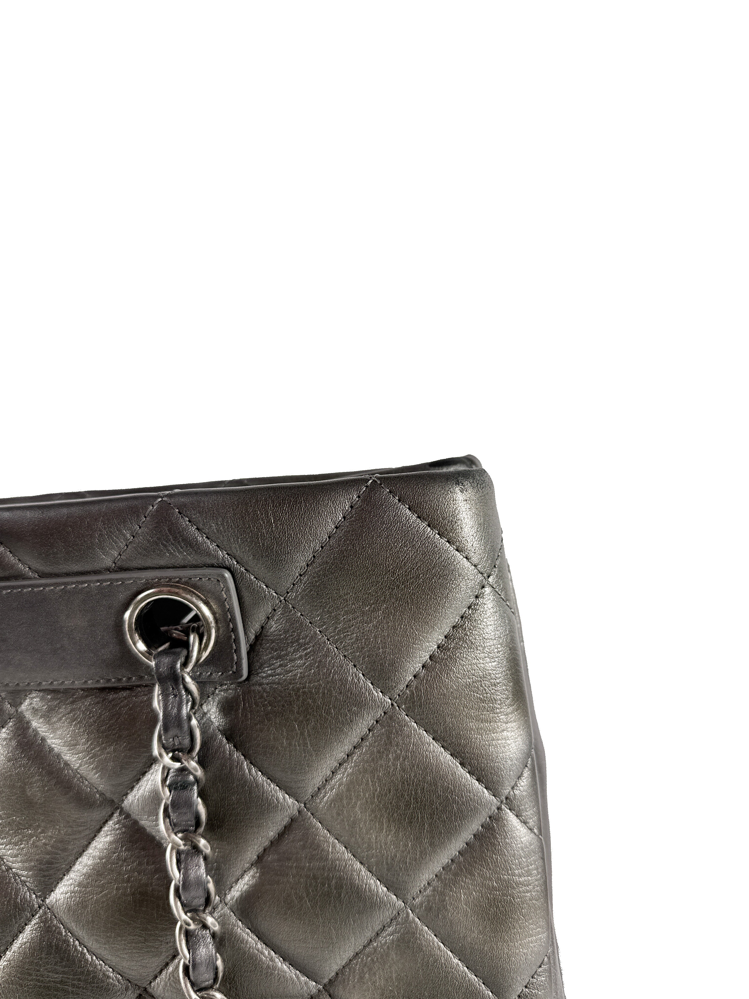 Chanel dark silver quilted large trendy shopping tote 21647644