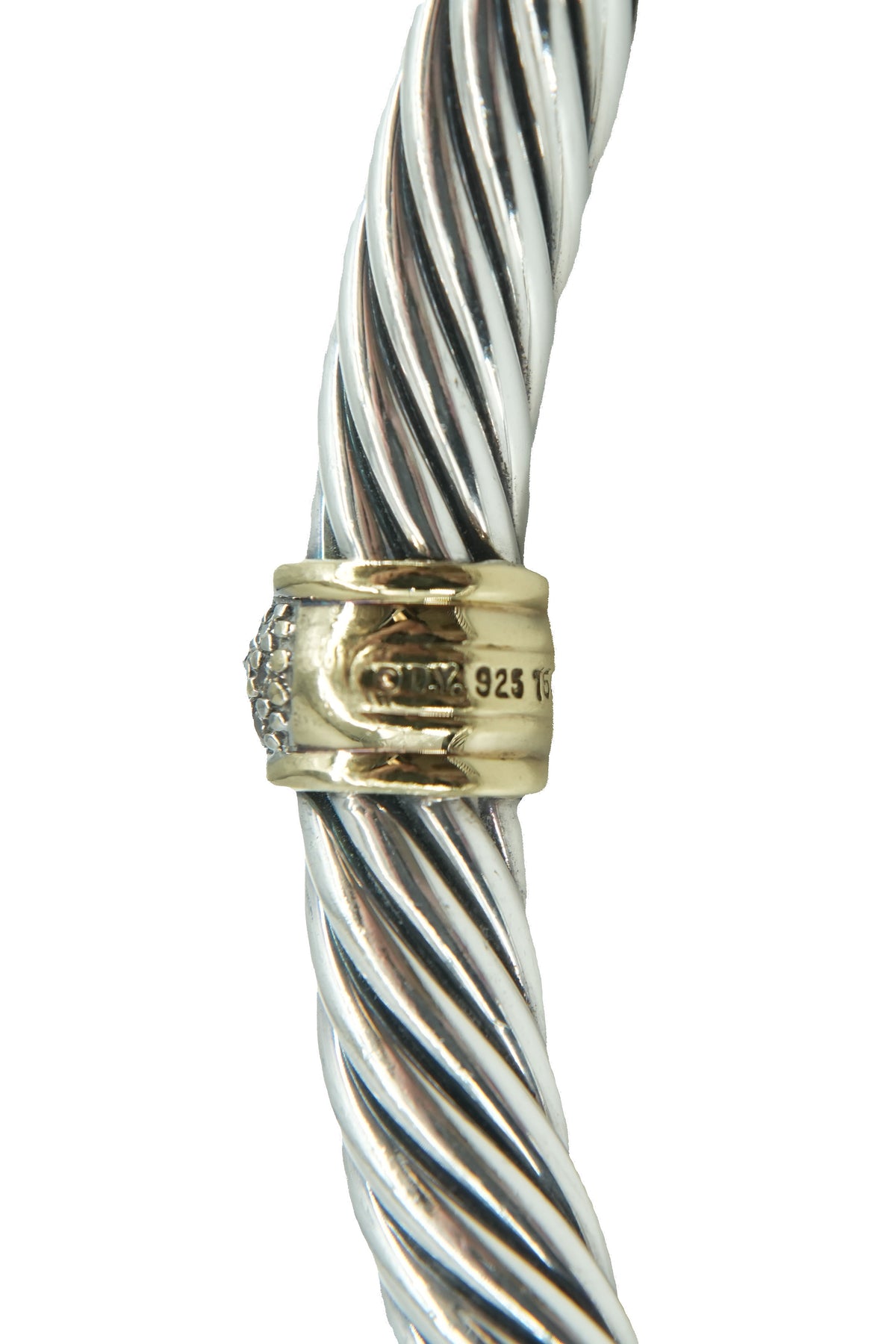 David Yurman sterling silver, yellow gold, diamond single station bracelet