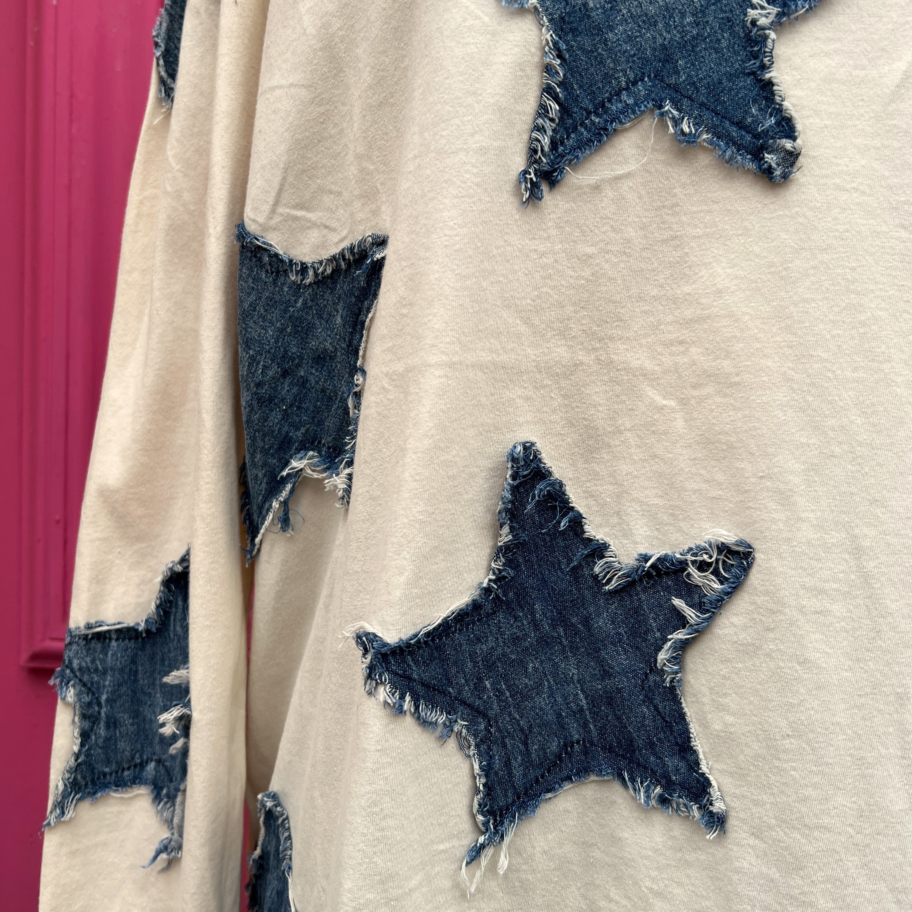 One Teaspoon cream blue star long sleeve top size M NWT