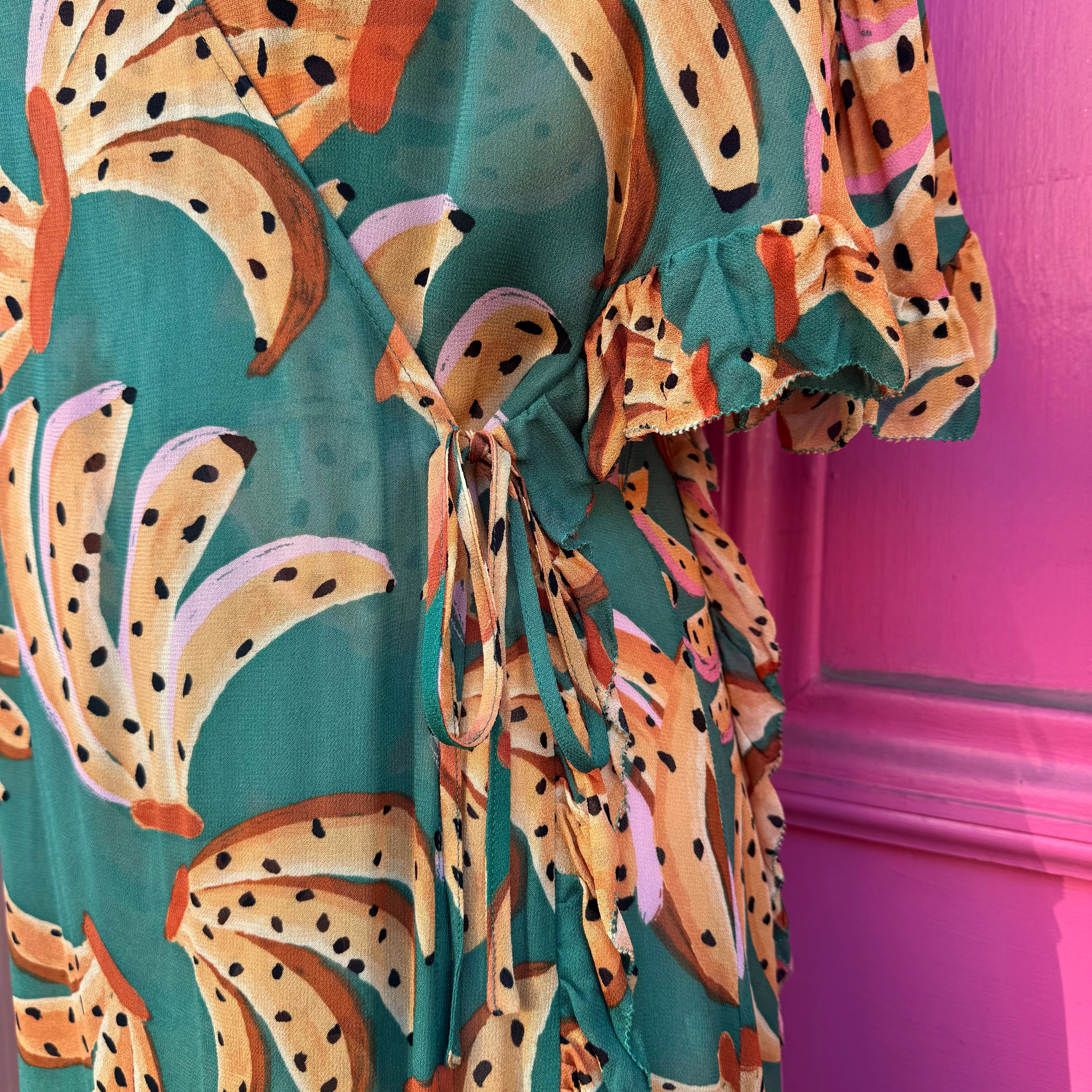 FARM RIO banana print wrap dress size S