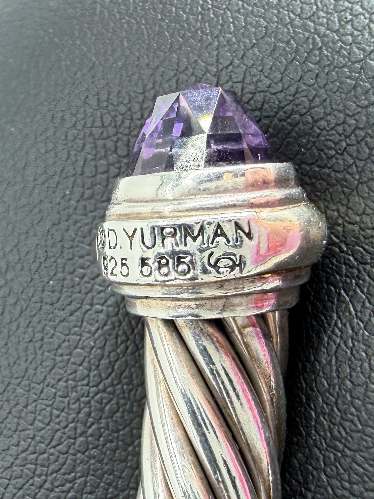 David Yurman sterling silver, yellow gold, amethyst 7MM cable classic cuff