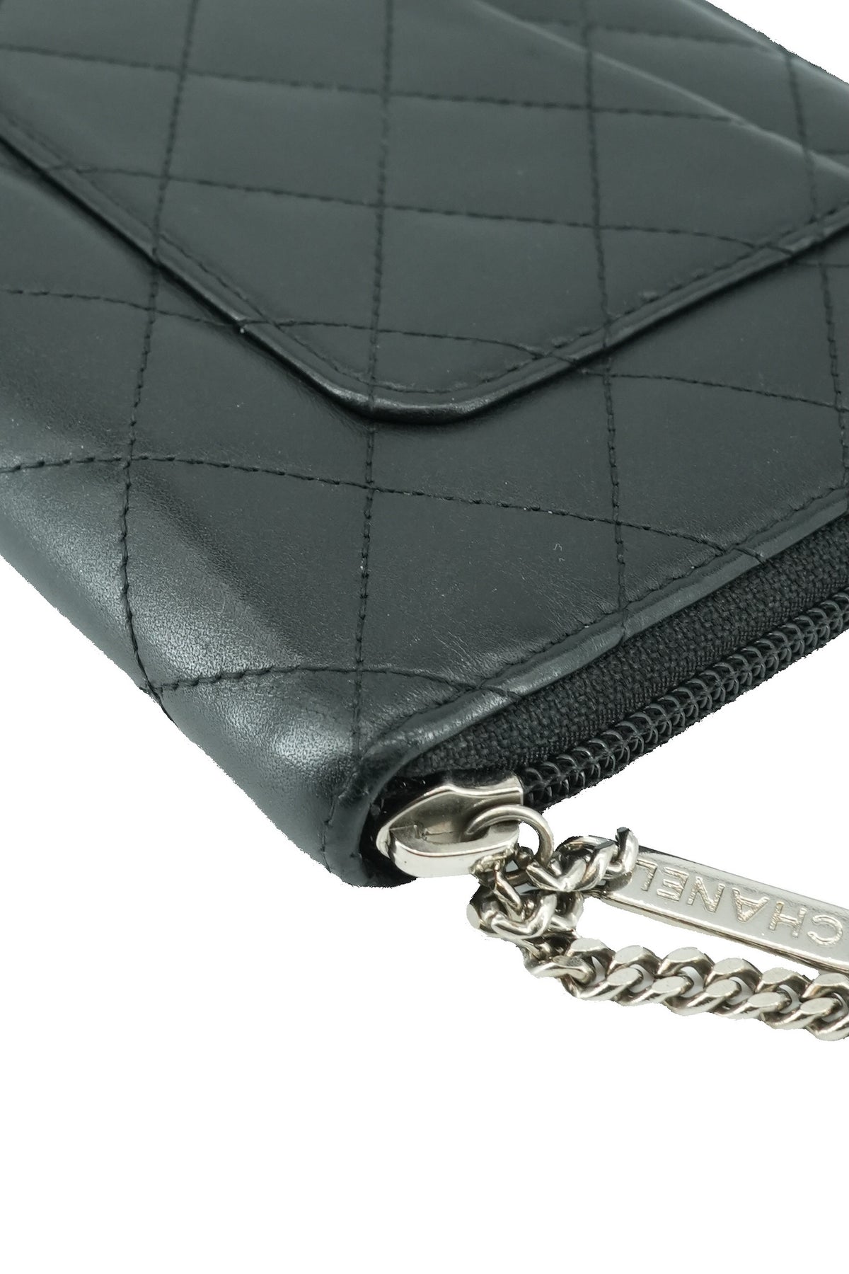 Chanel black silver Ligne cambon zip around organizer wallet 154184007