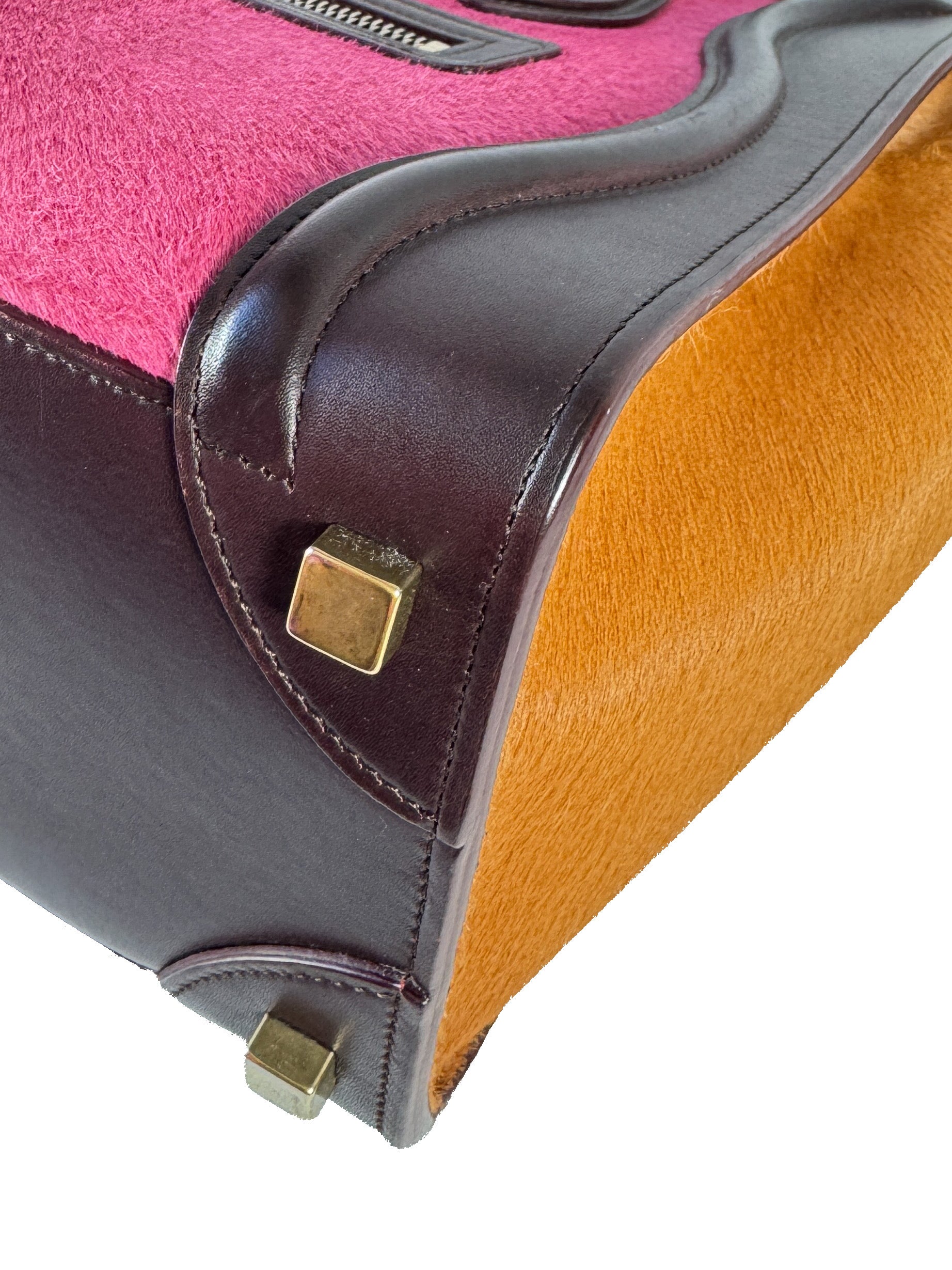 Celine burgundy, pink, and orange leather/pony hair Luggage micro F-GA-0154