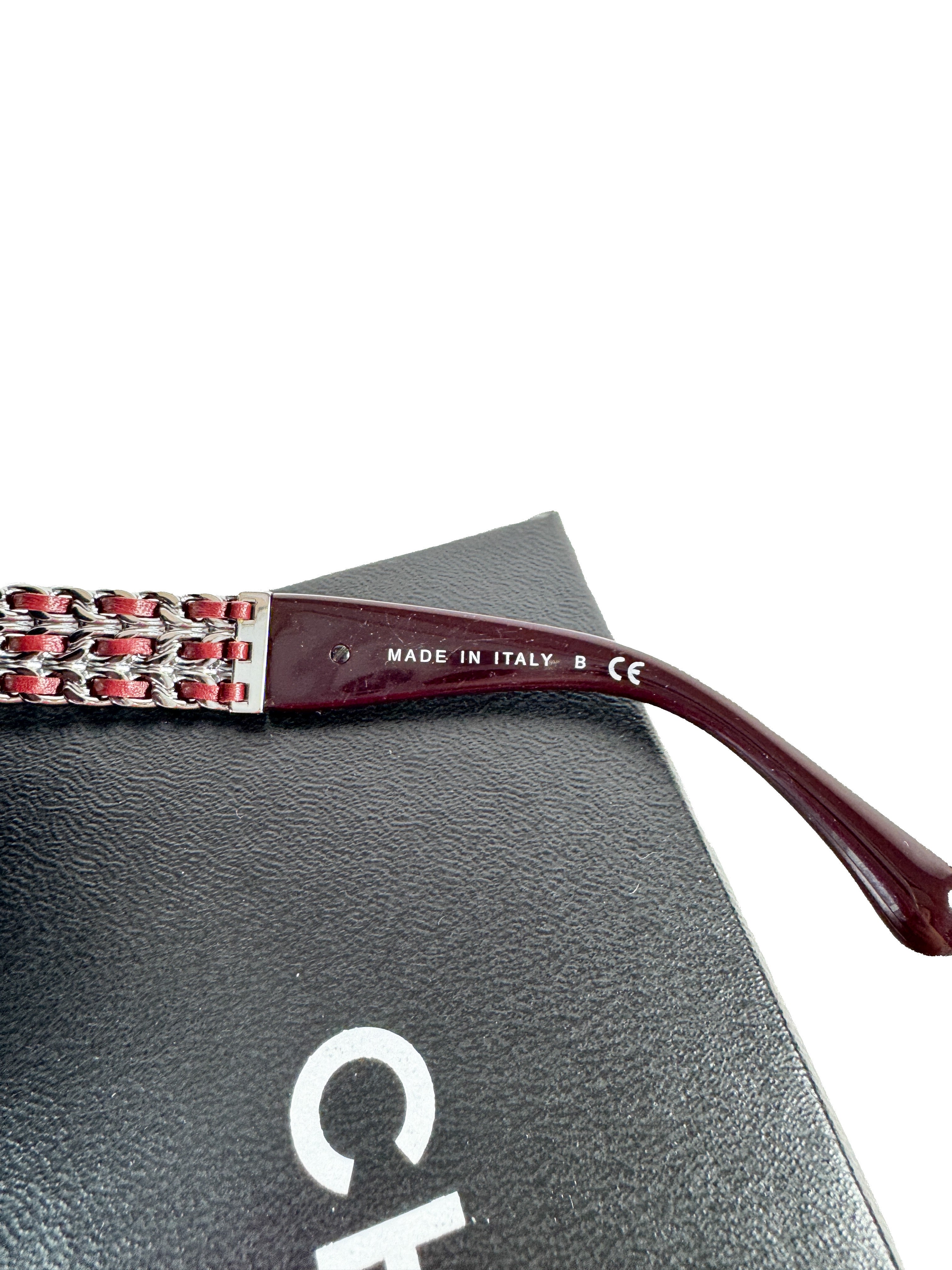 Chanel acetate lambskin leather chain sunglasses burgundy 67079