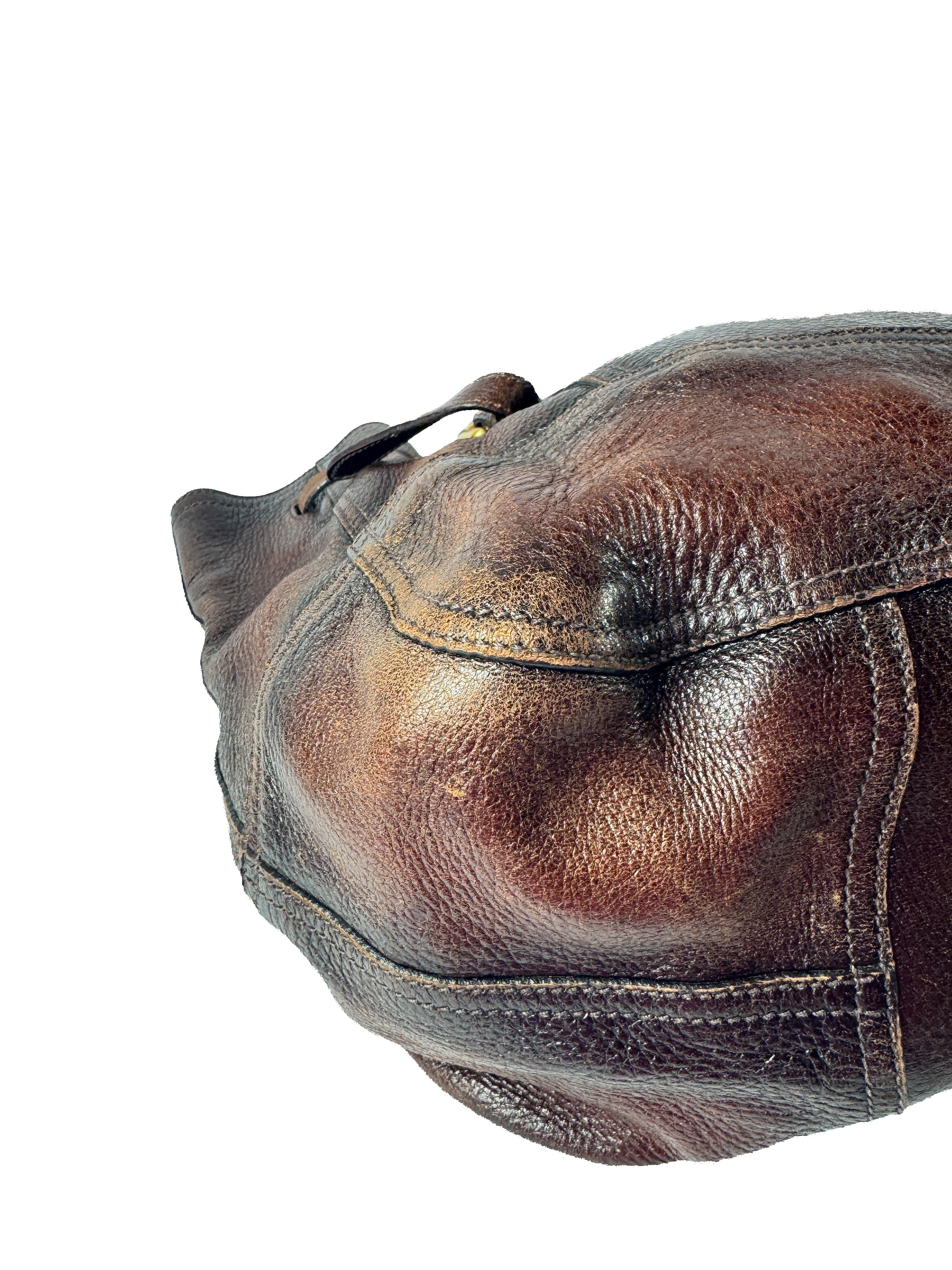 Prada brown leather Cervo Antik drawstring bag T7