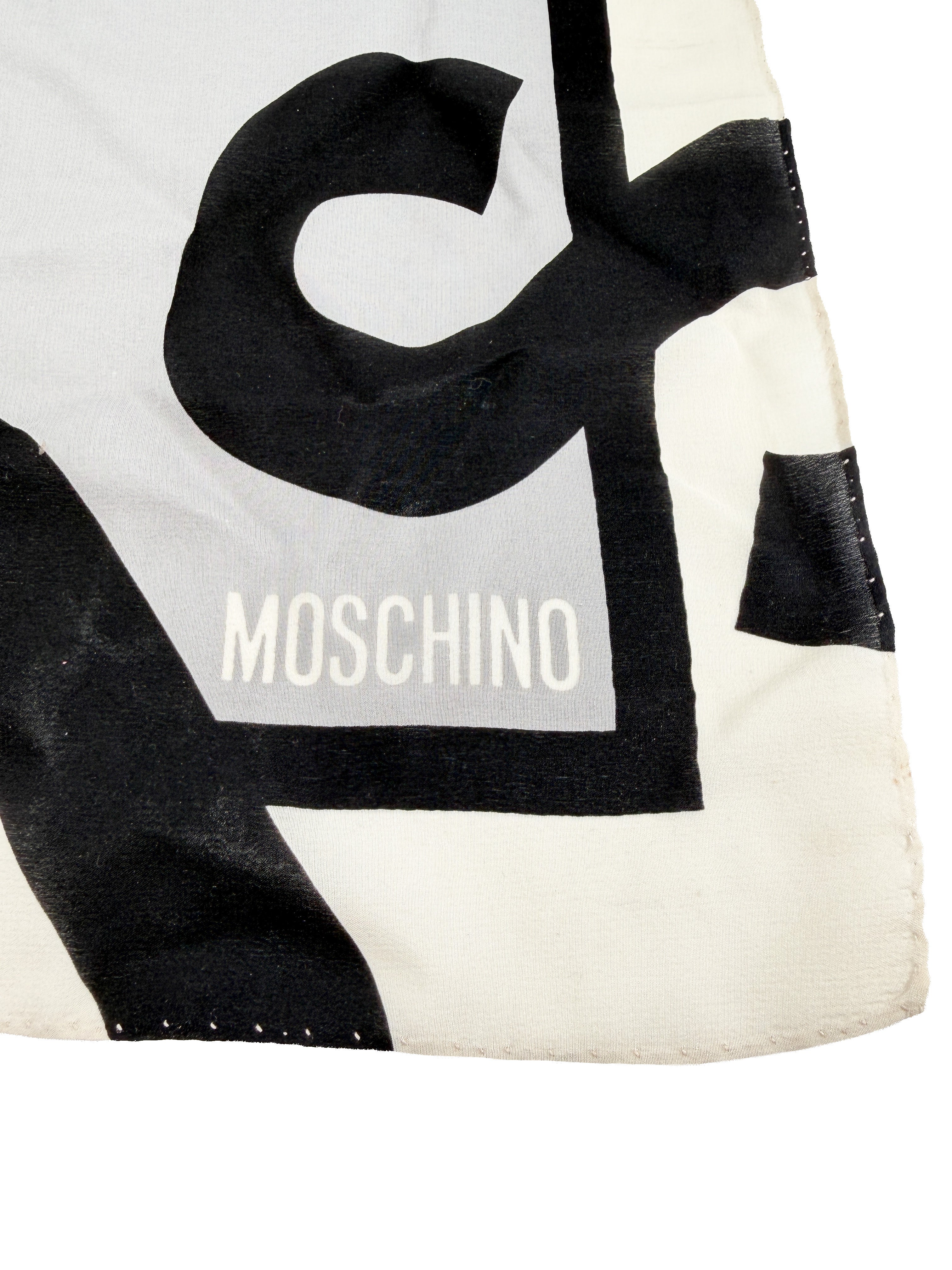 Moschino gray, white, black silk vintage scarf