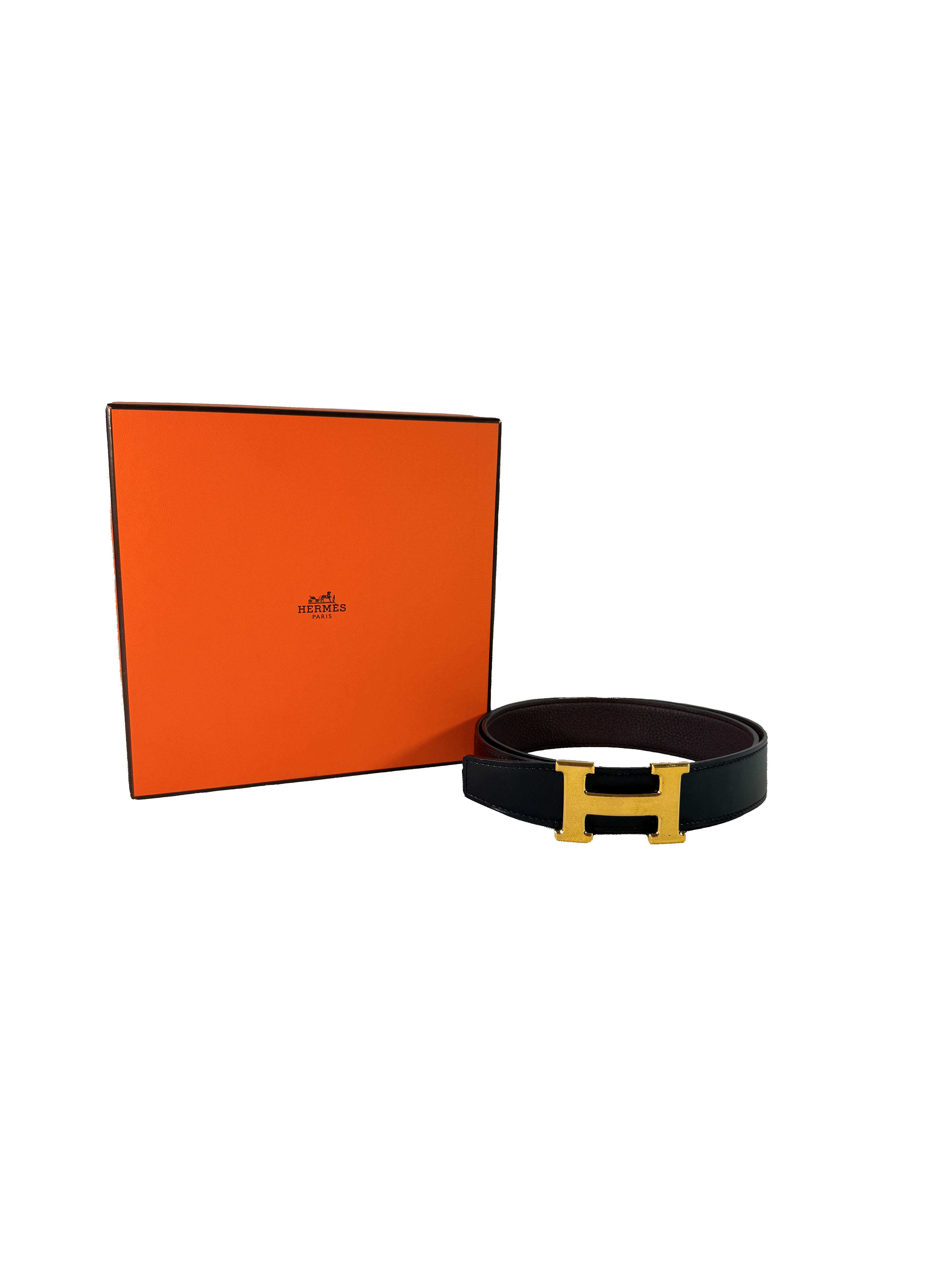 Hermès black Reversible Box 135 Togo Calfskin Constance Belt A AA O2O SZ85