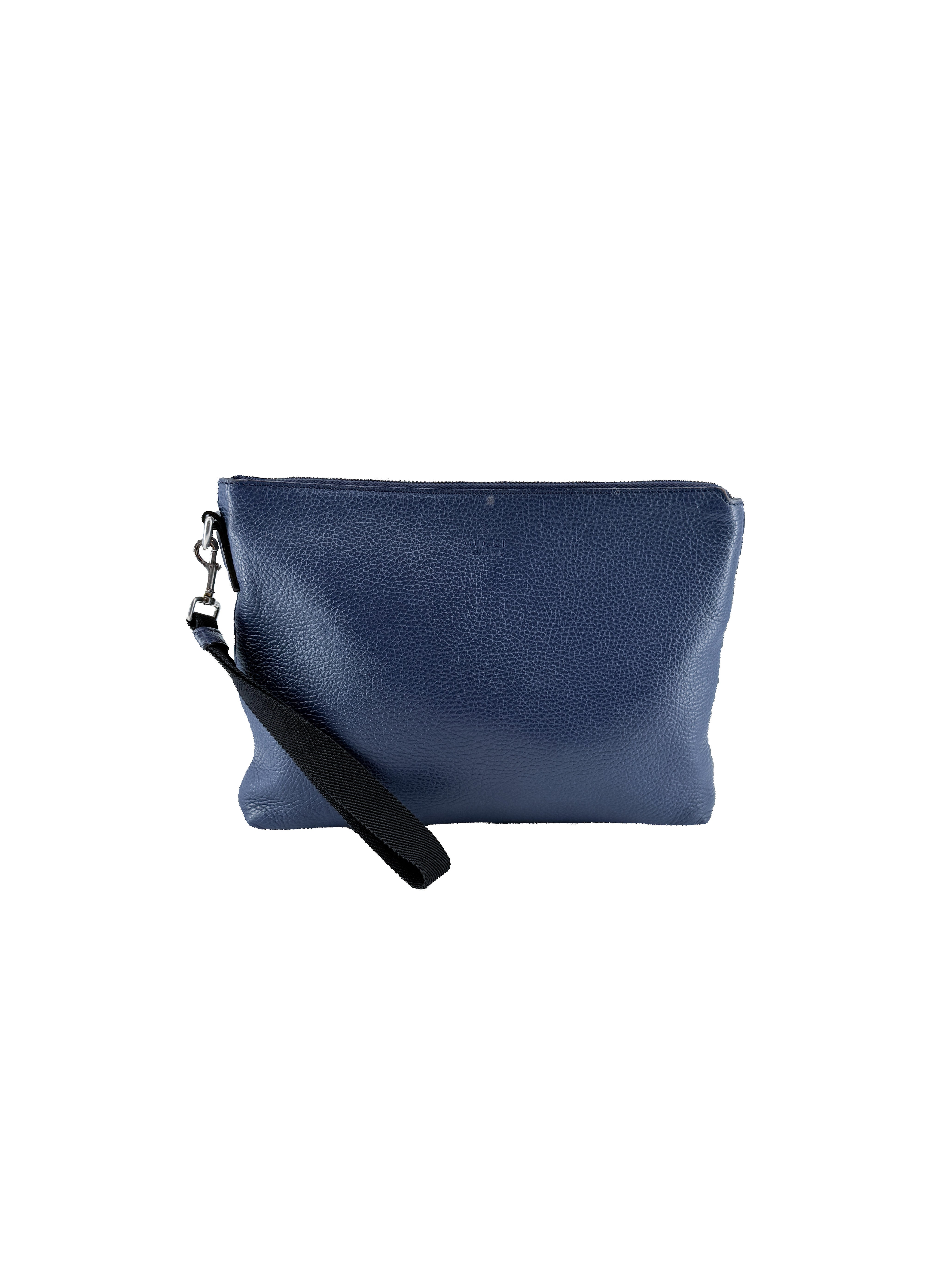 Gucci navy leather oversized wristlet 387075 486628