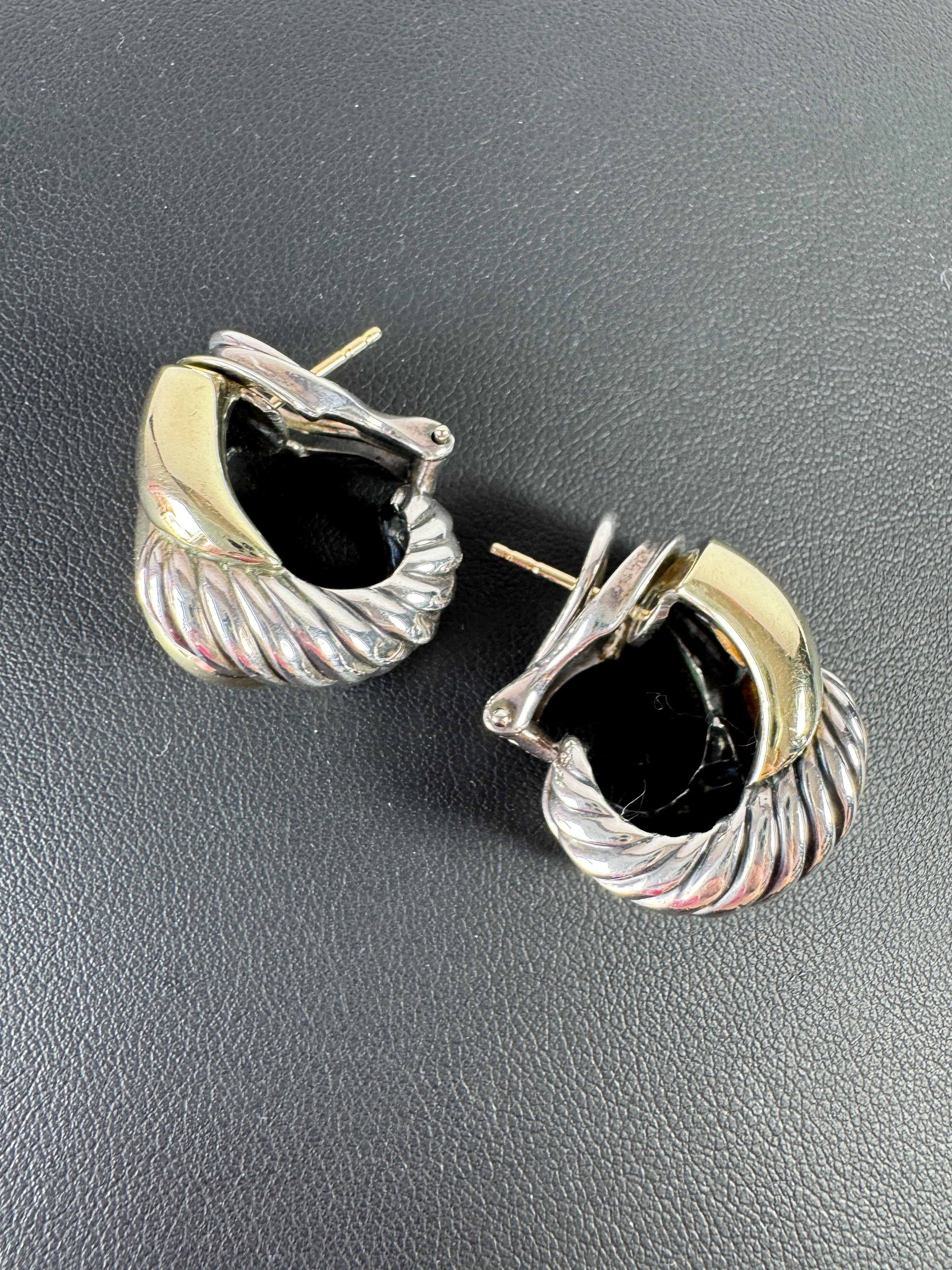David Yurman sterling silver yellow gold chunky Labyrinth earrings