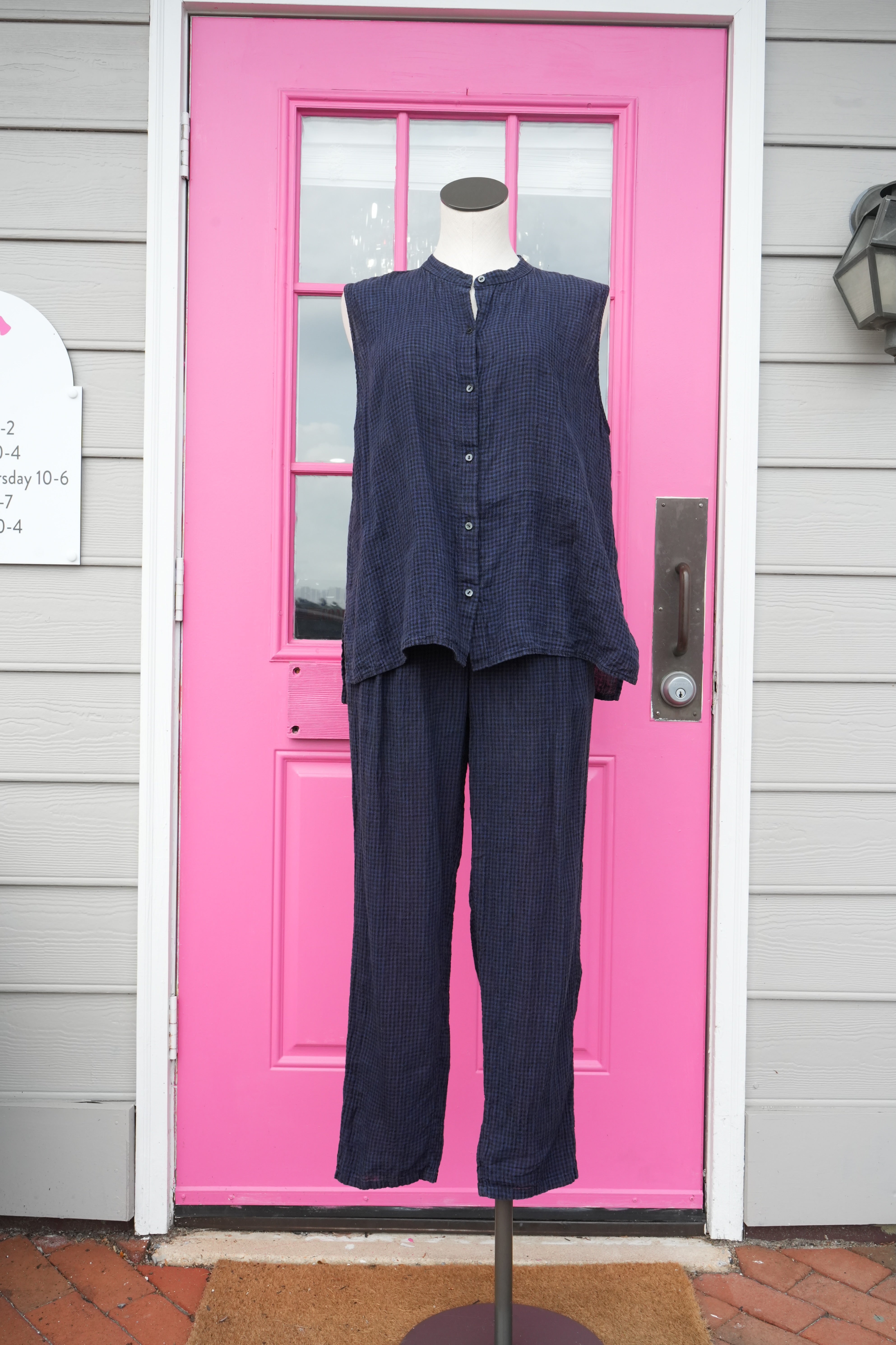 Eileen Fisher navy black tank pant set size M