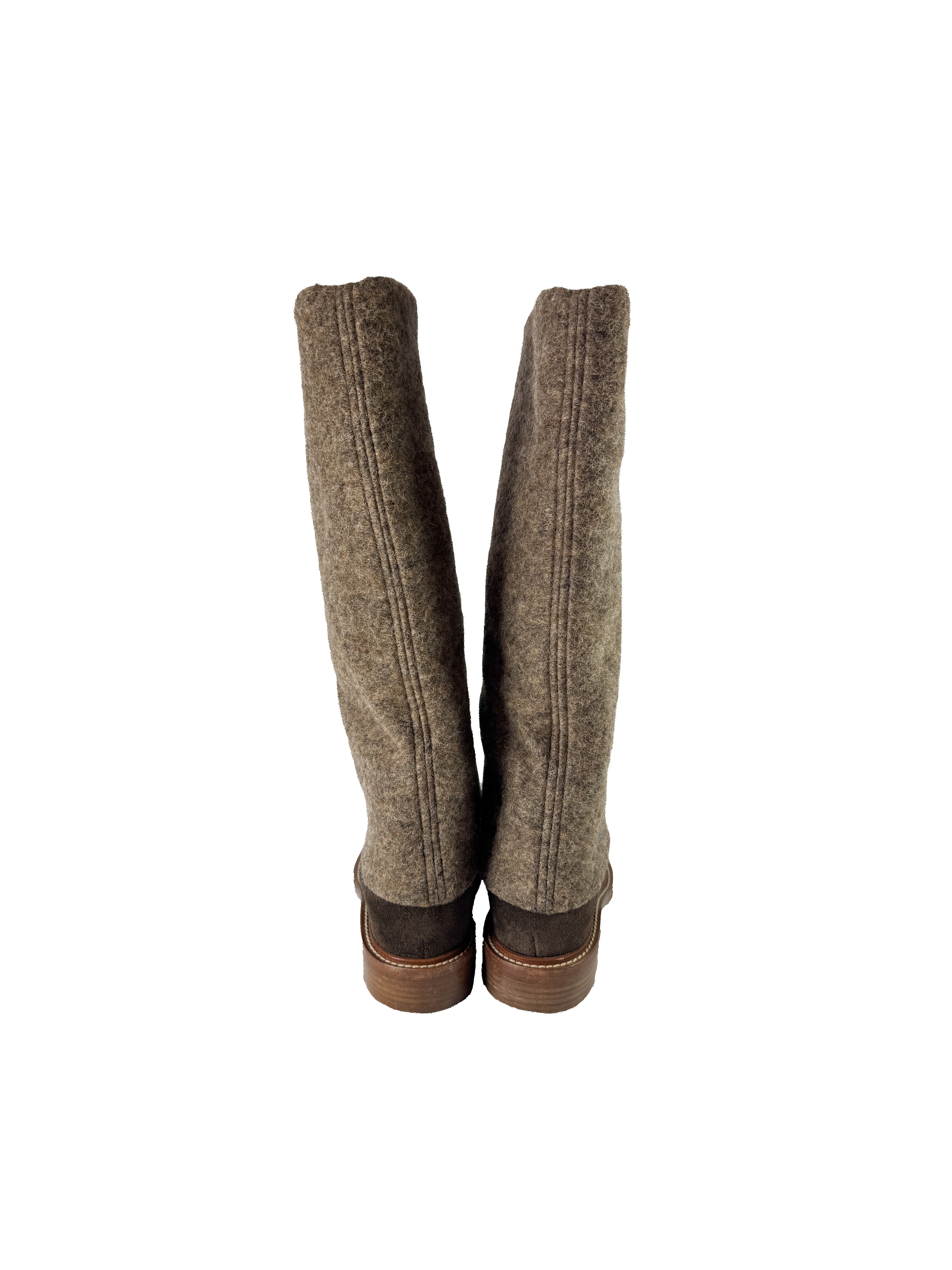 Chanel brown wool/suede Interlocking CC fold over boots size 39 K G30099