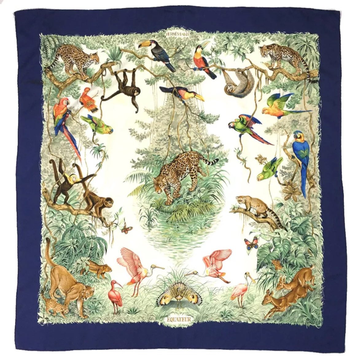 Hermès navy multicolor Equateur 90cm silk scarf **as is**