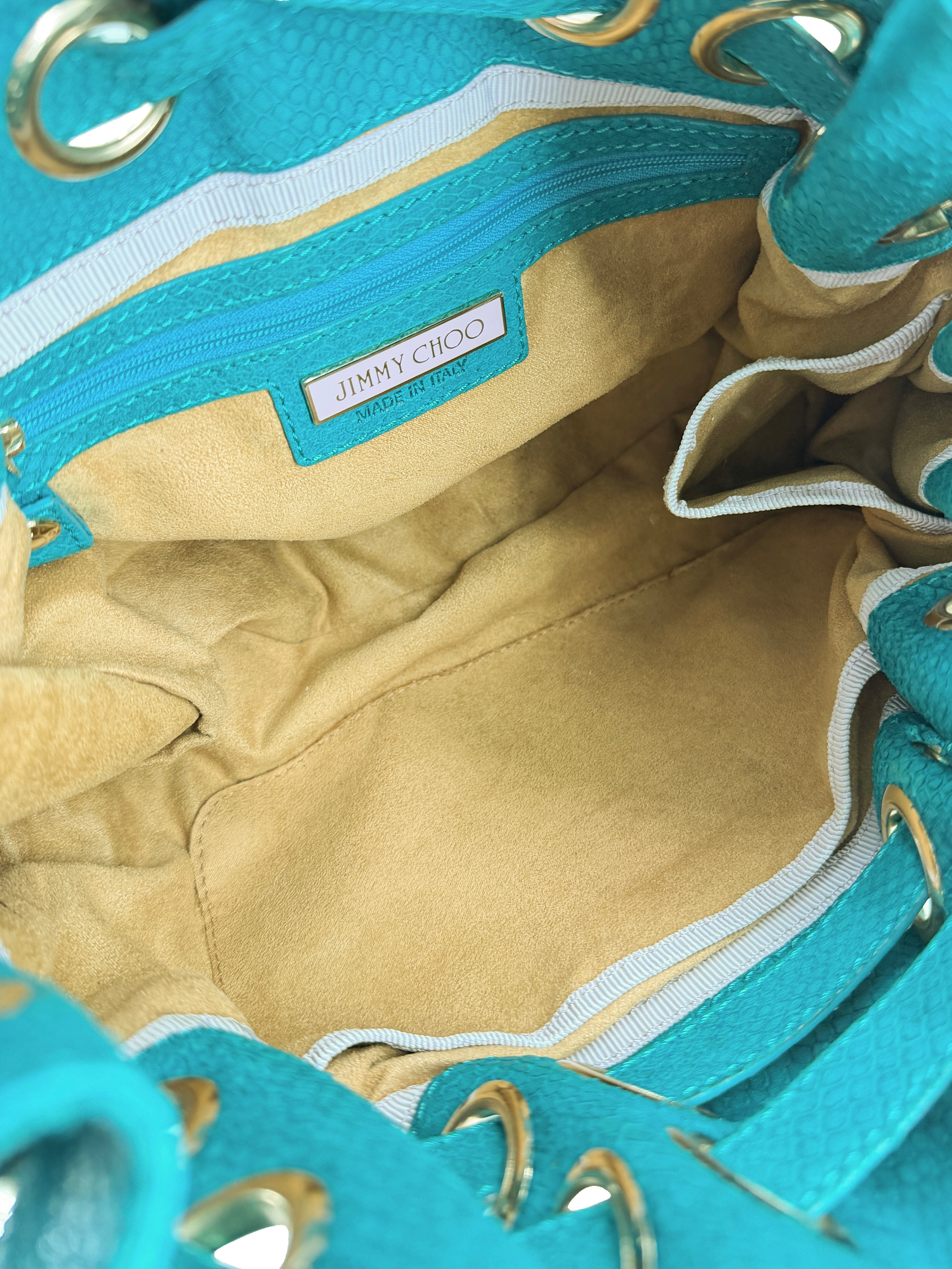 Jimmy Choo teal snake embossed leather Riki bag