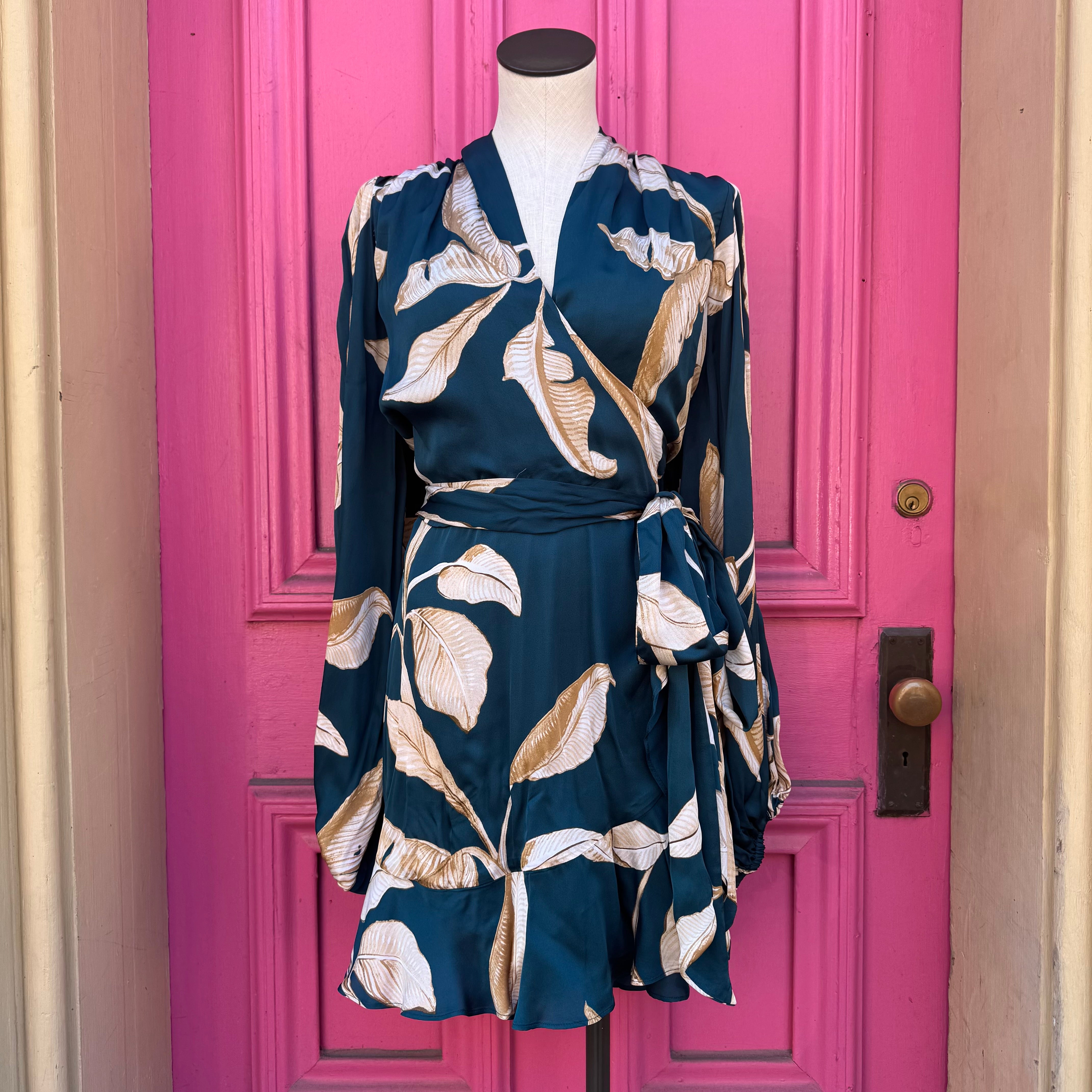 Banana Republic teal leaf print wrap tunic size XXL NWT