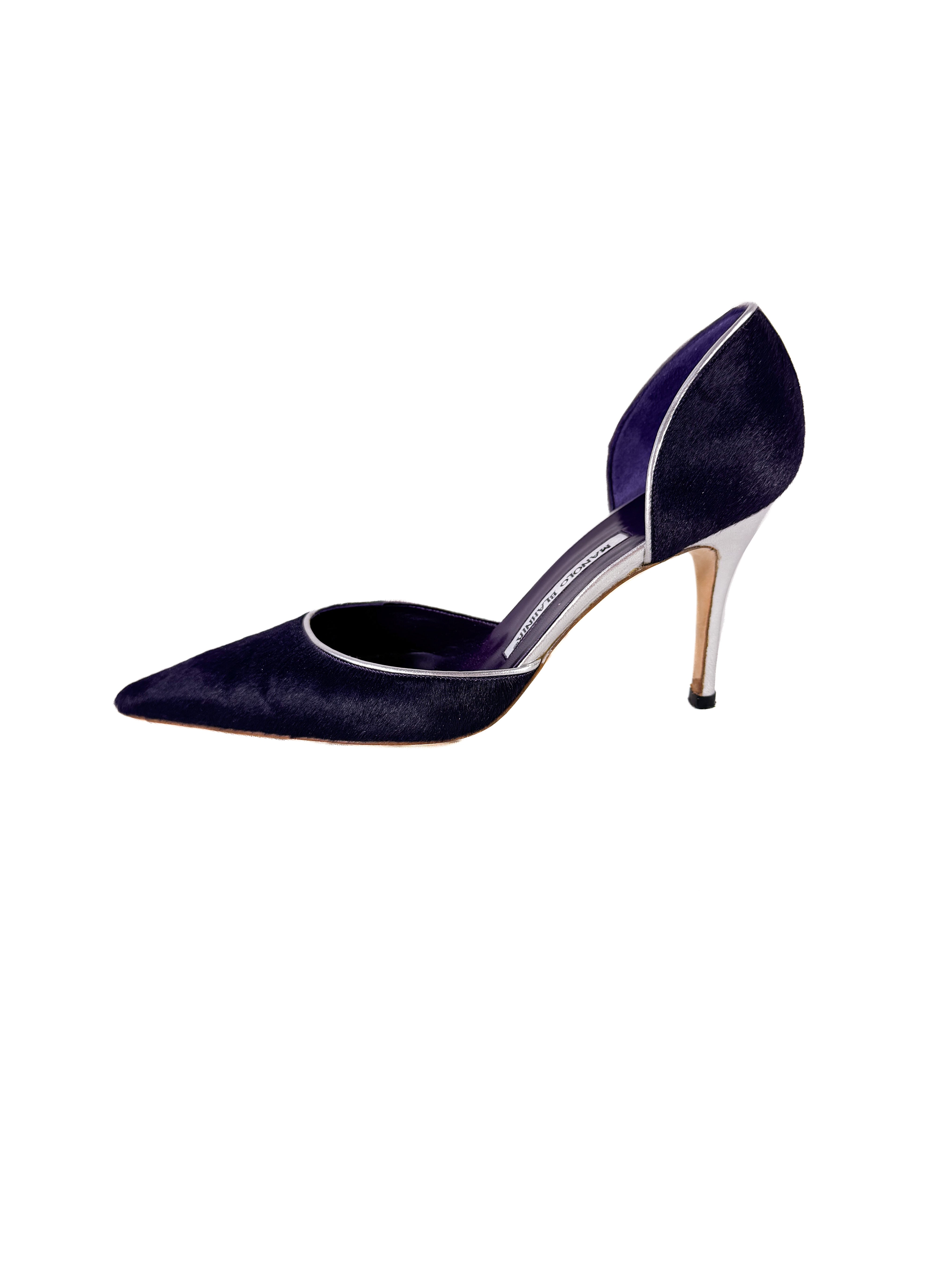 Manolo Blahnik purple calf hair pointed pumps size 38.5