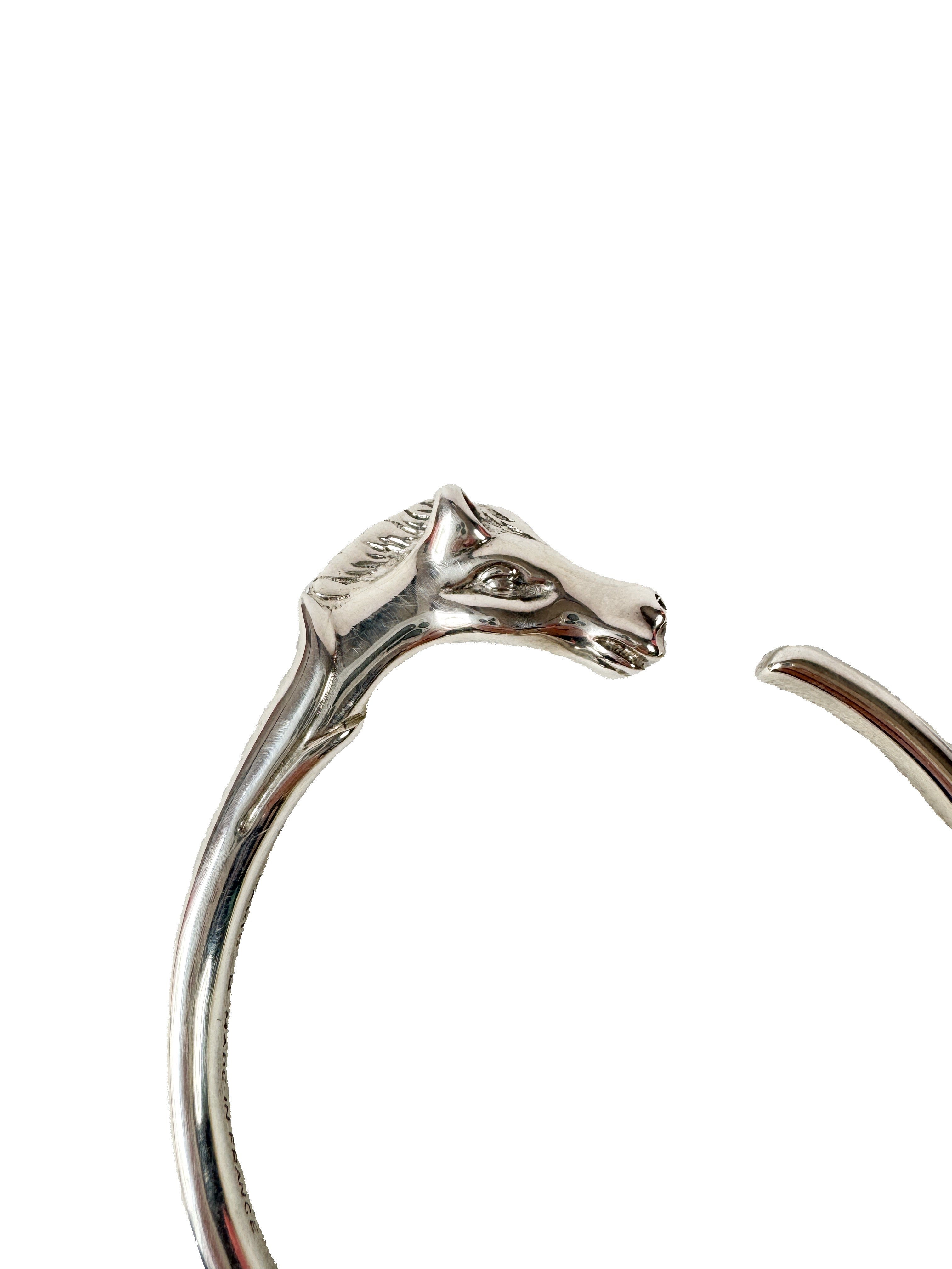 Hermès silver tone Galop cheval bangle