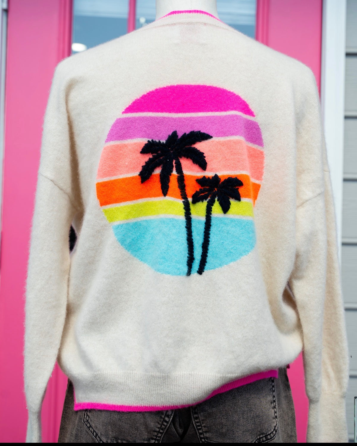 Brodie cream palm tree cashmere sweater size M