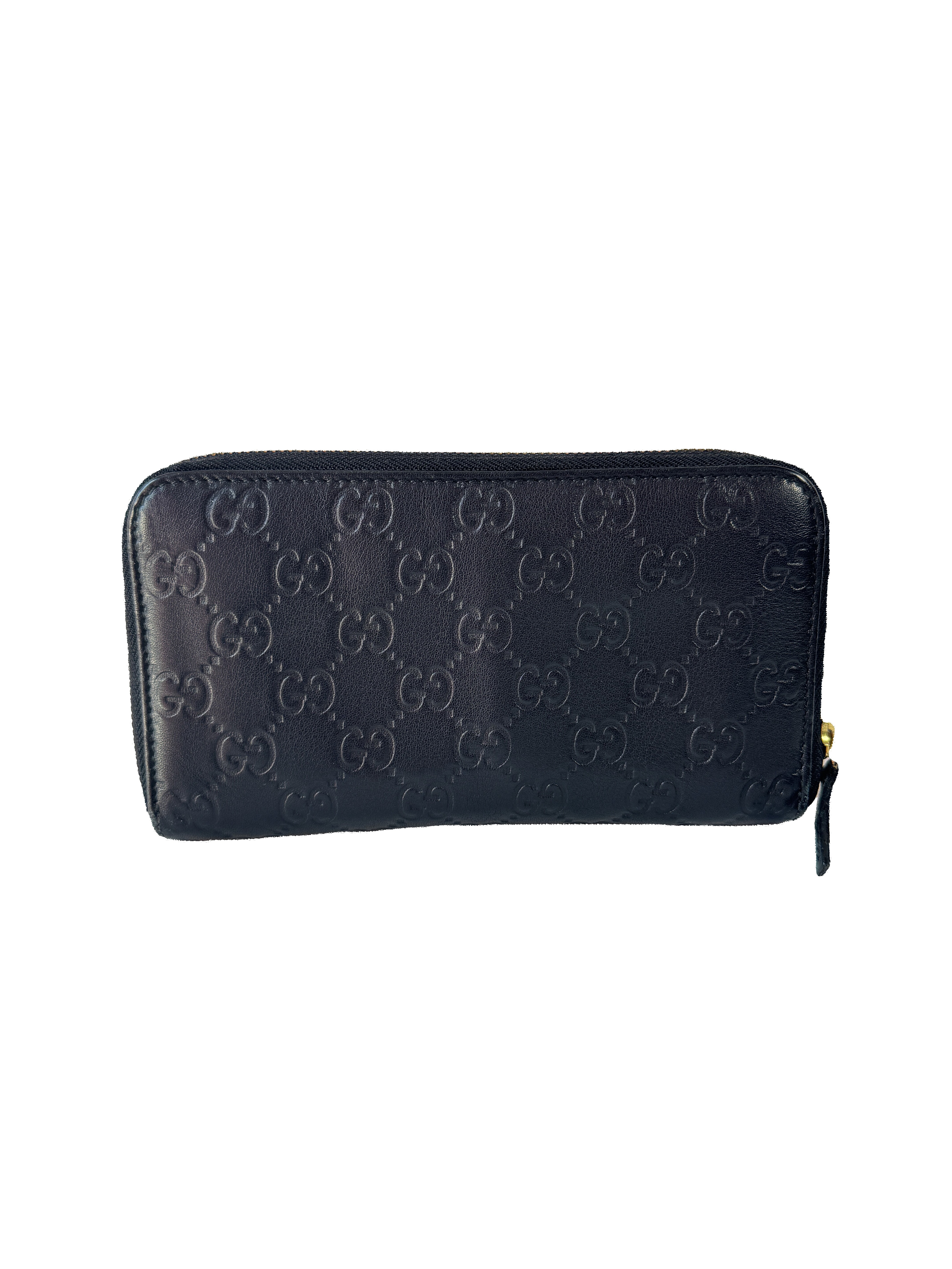 Gucci black leather GG zip around wallet 363423-4276
