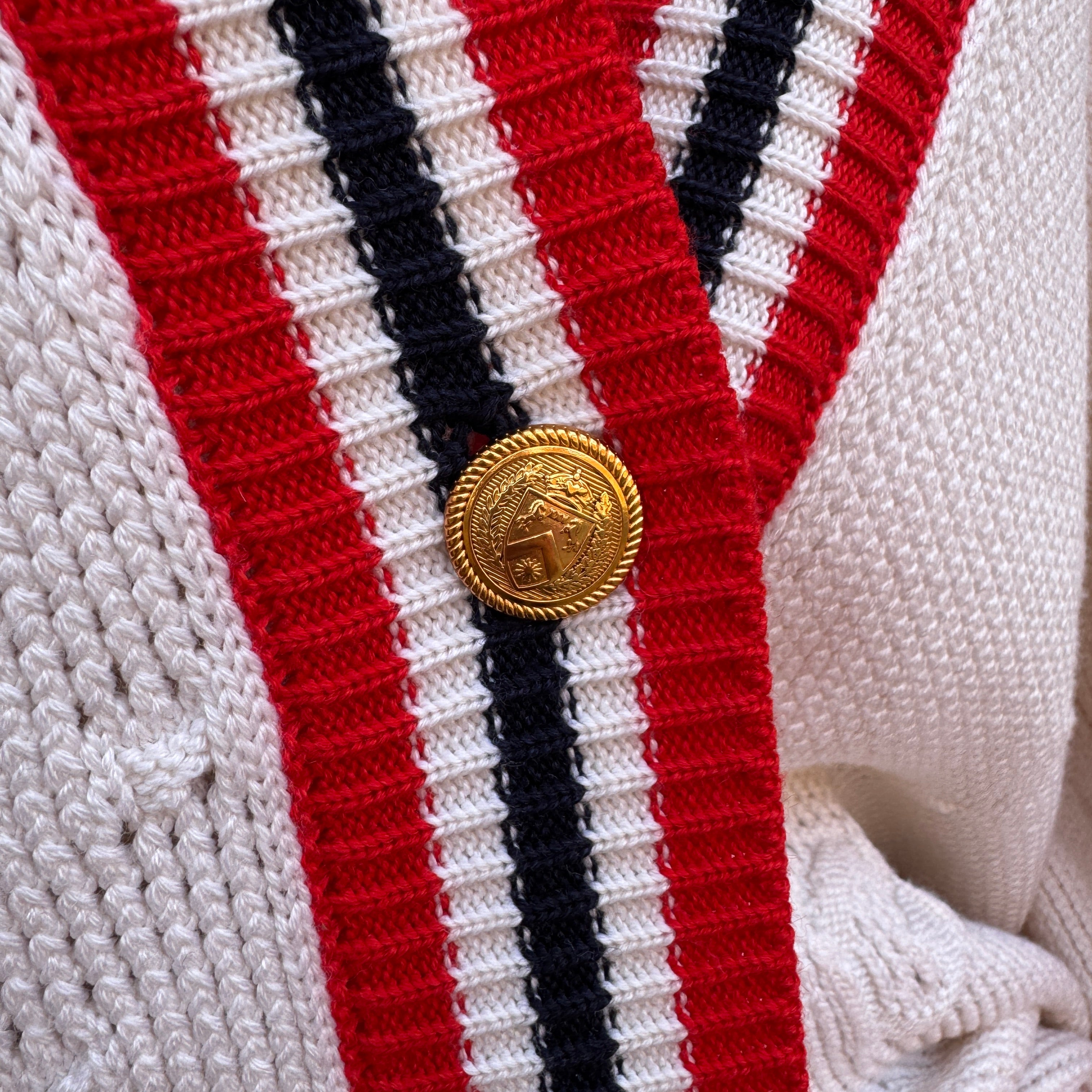 Gucci cream, red, navy knit cardigan size L