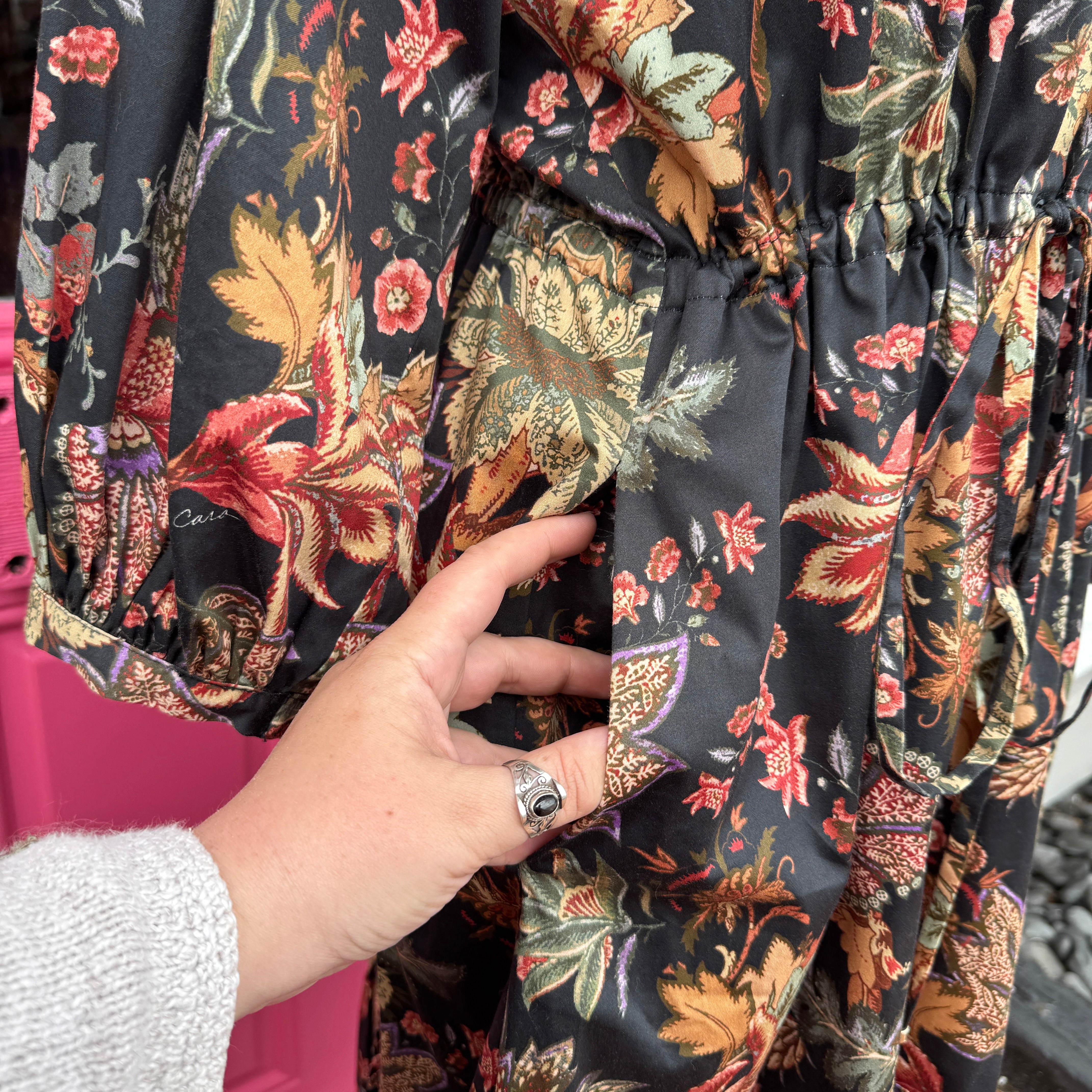 Cara Cara black multicolor floral button up dress size M