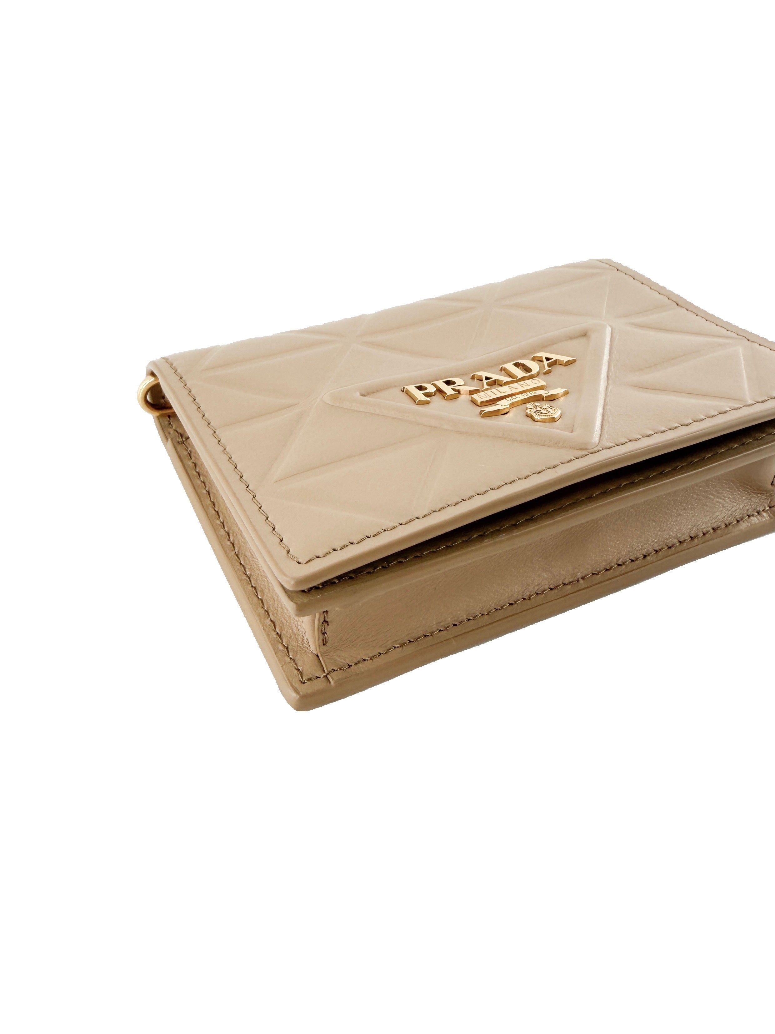 Prada beige symbol card holder with strap 62