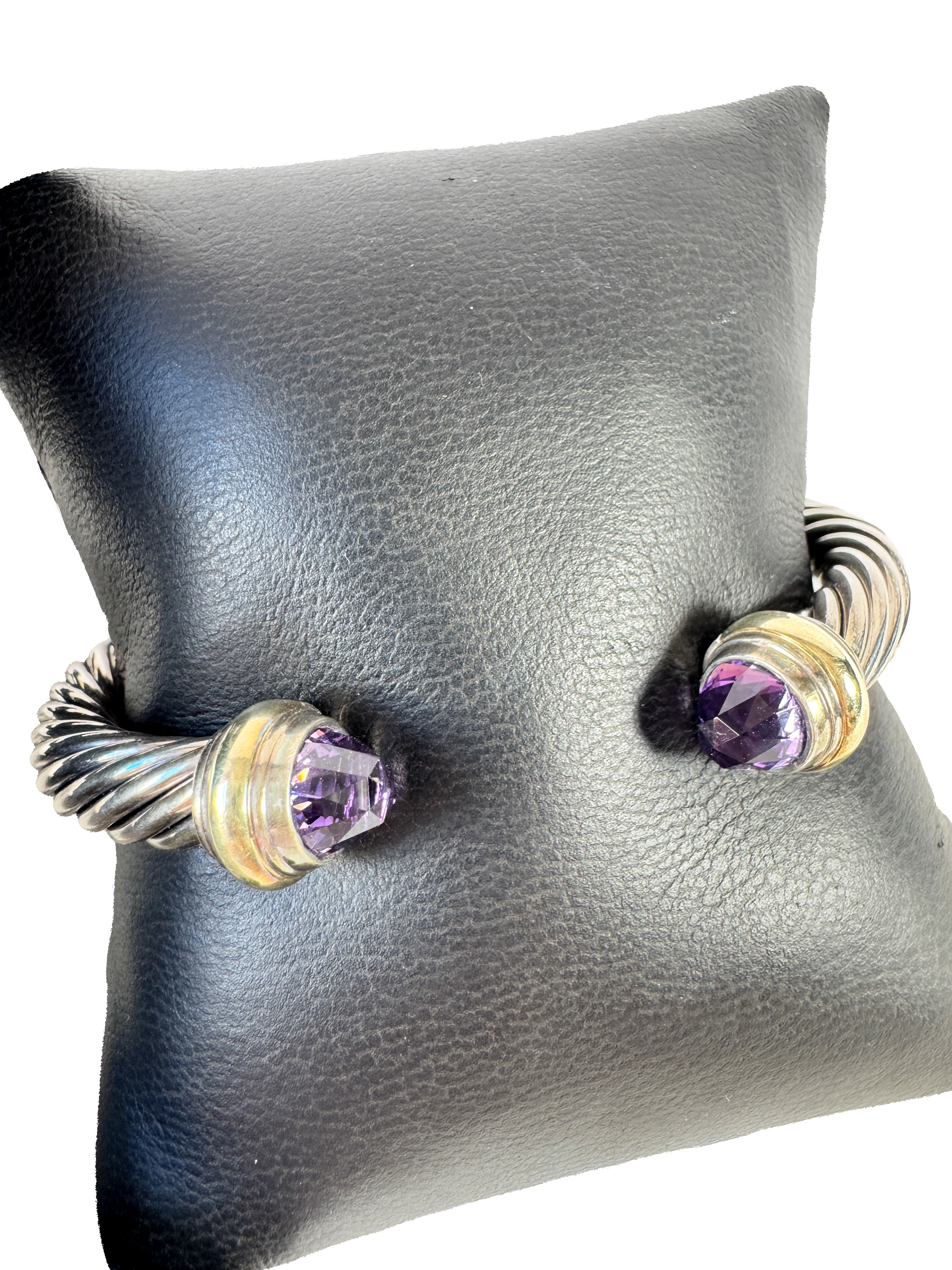 David Yurman sterling silver, 14K gold, amethyst 7MM cable classic bracelet