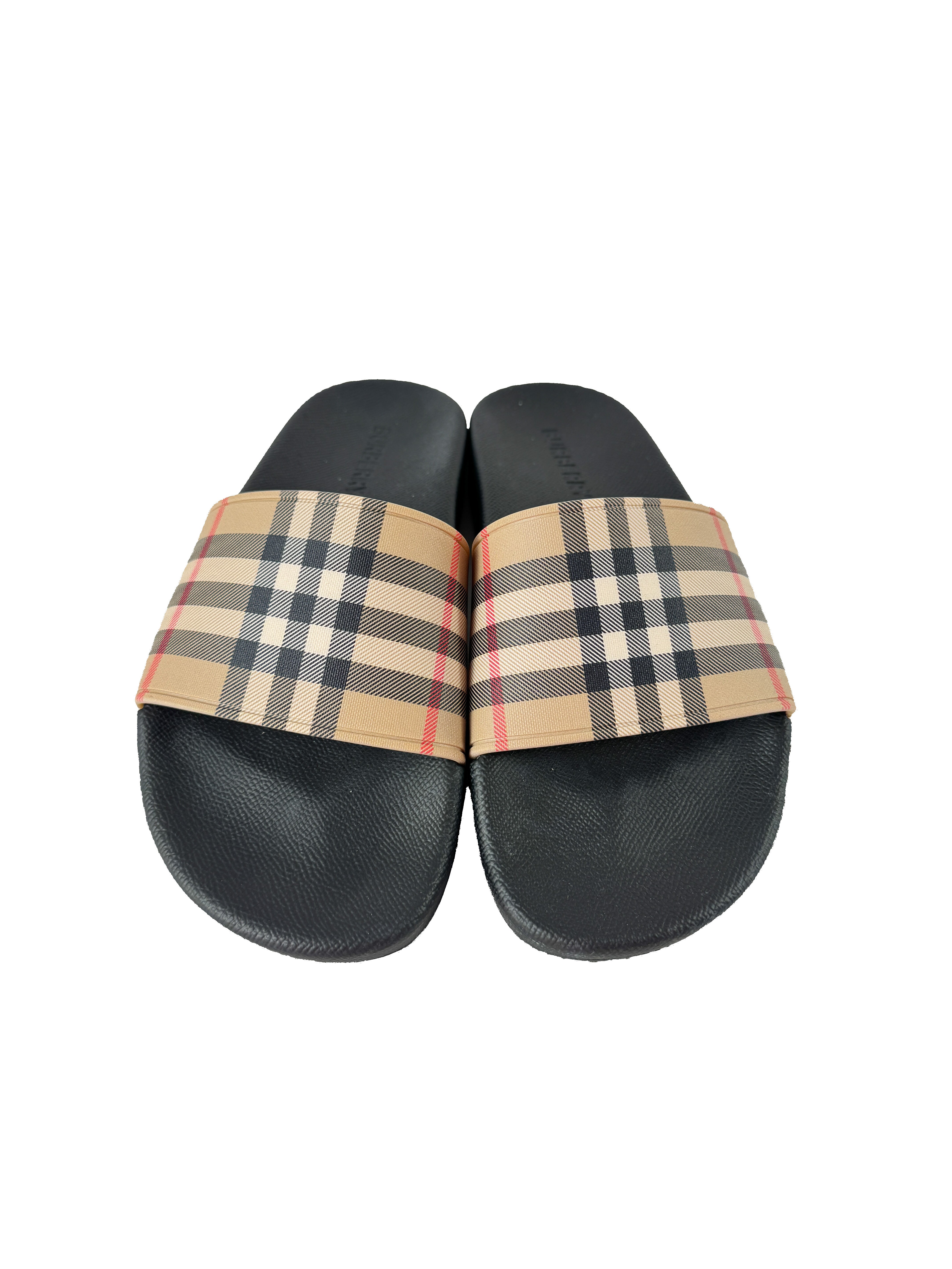 Burberry furley plaid slides size 38 BOX