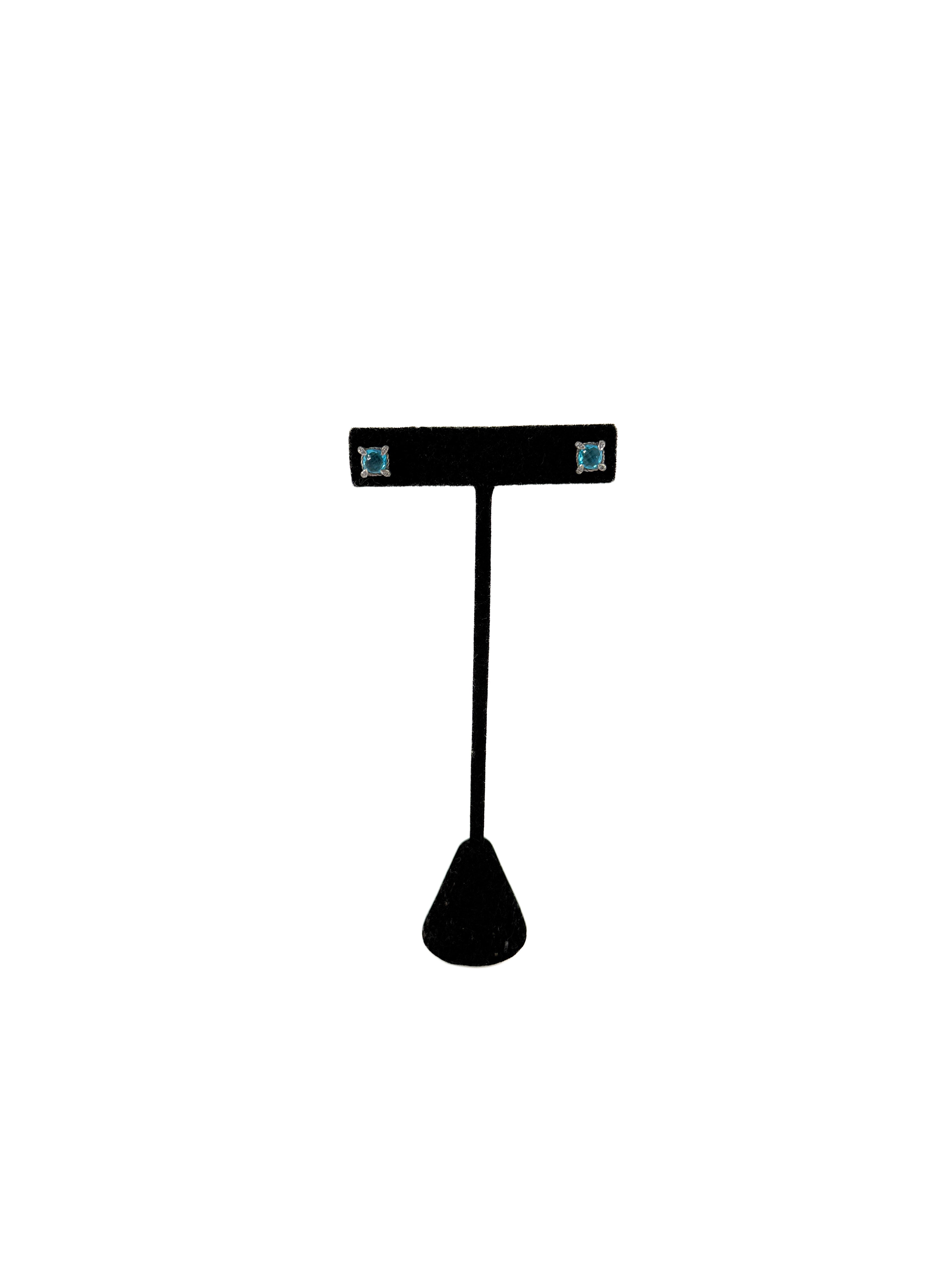 David Yurman Chatelaine sterling silver, blue topaz, and diamond stud earrings