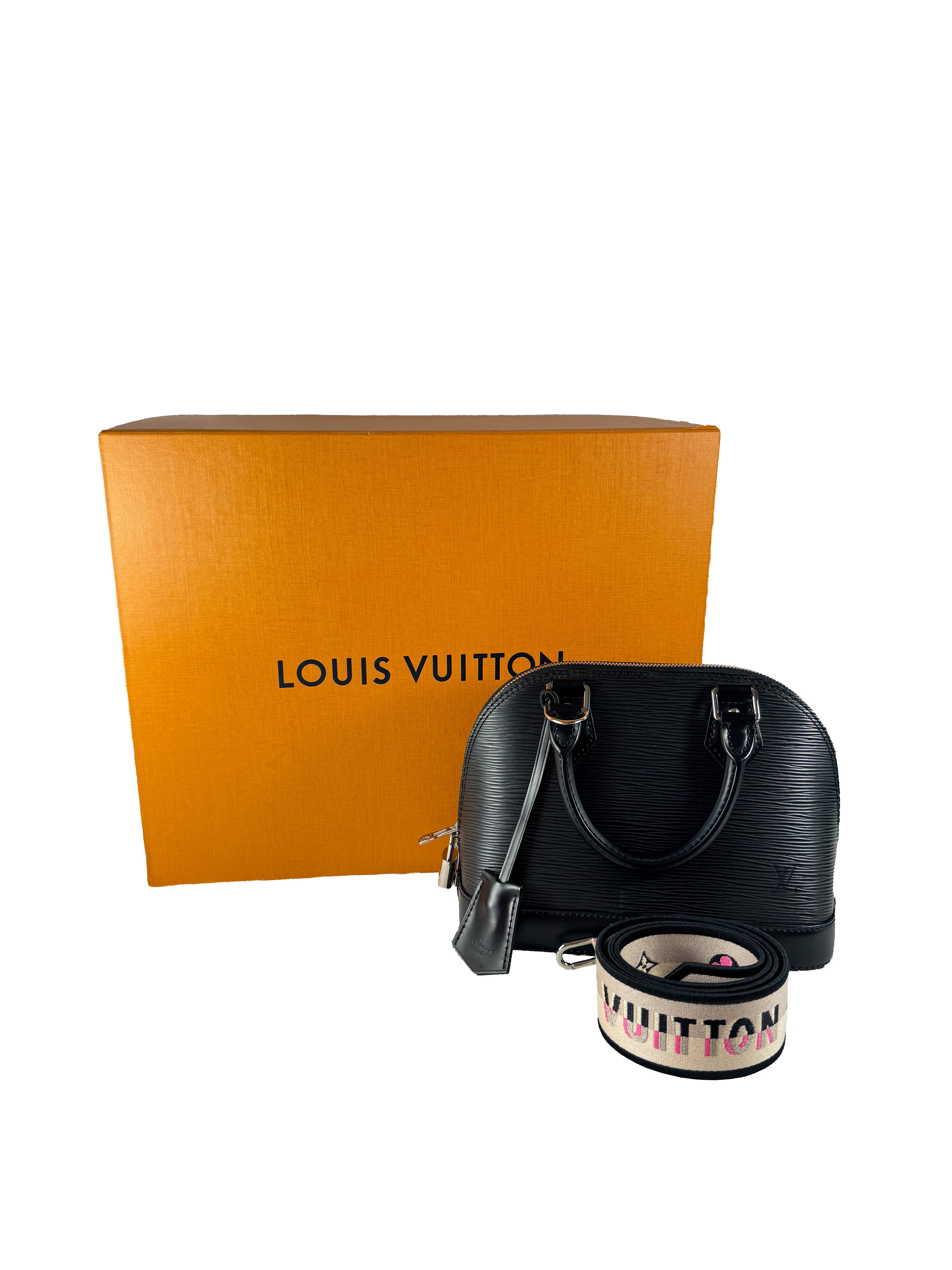 Louis Vuitton black epi Alma BB w/strap NFC