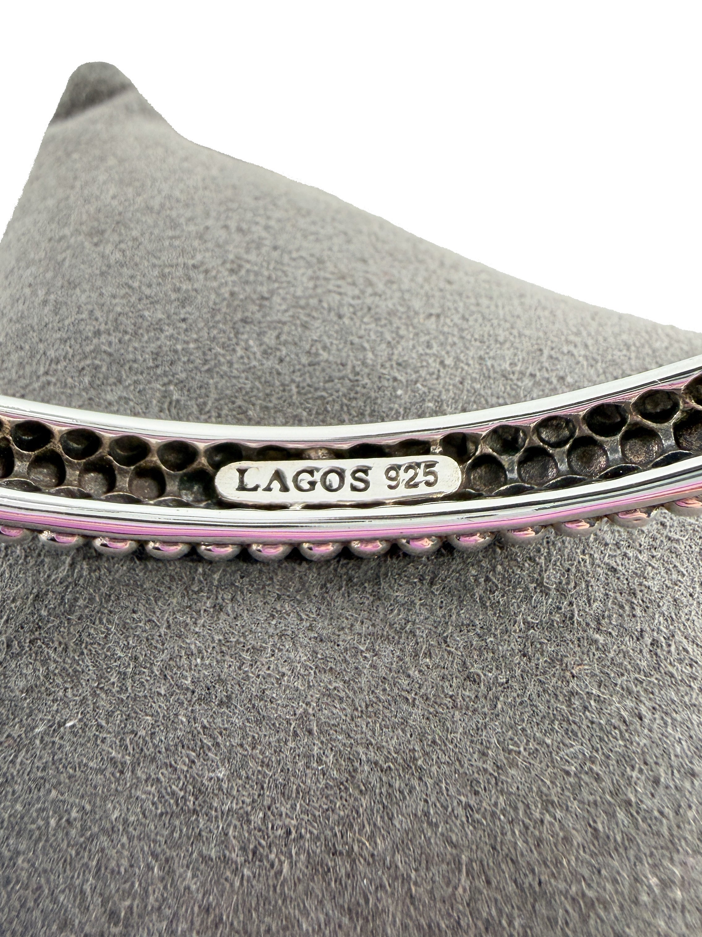 Lagos sterling silver, rhodochrosite doublet Maya bangle NWT